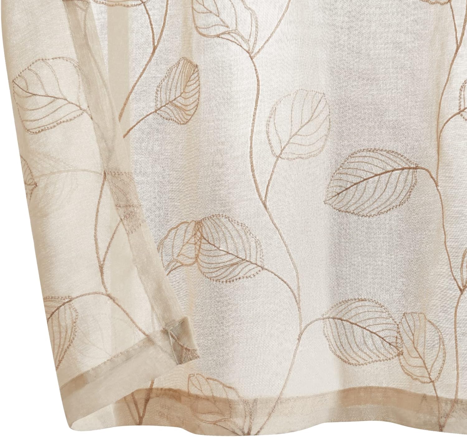 Topick Cortina transparente para puerta con diseño bordado de hojas para puerta de vidrio, panel de puerta francesa, bolsillo para barra, 1 panel de