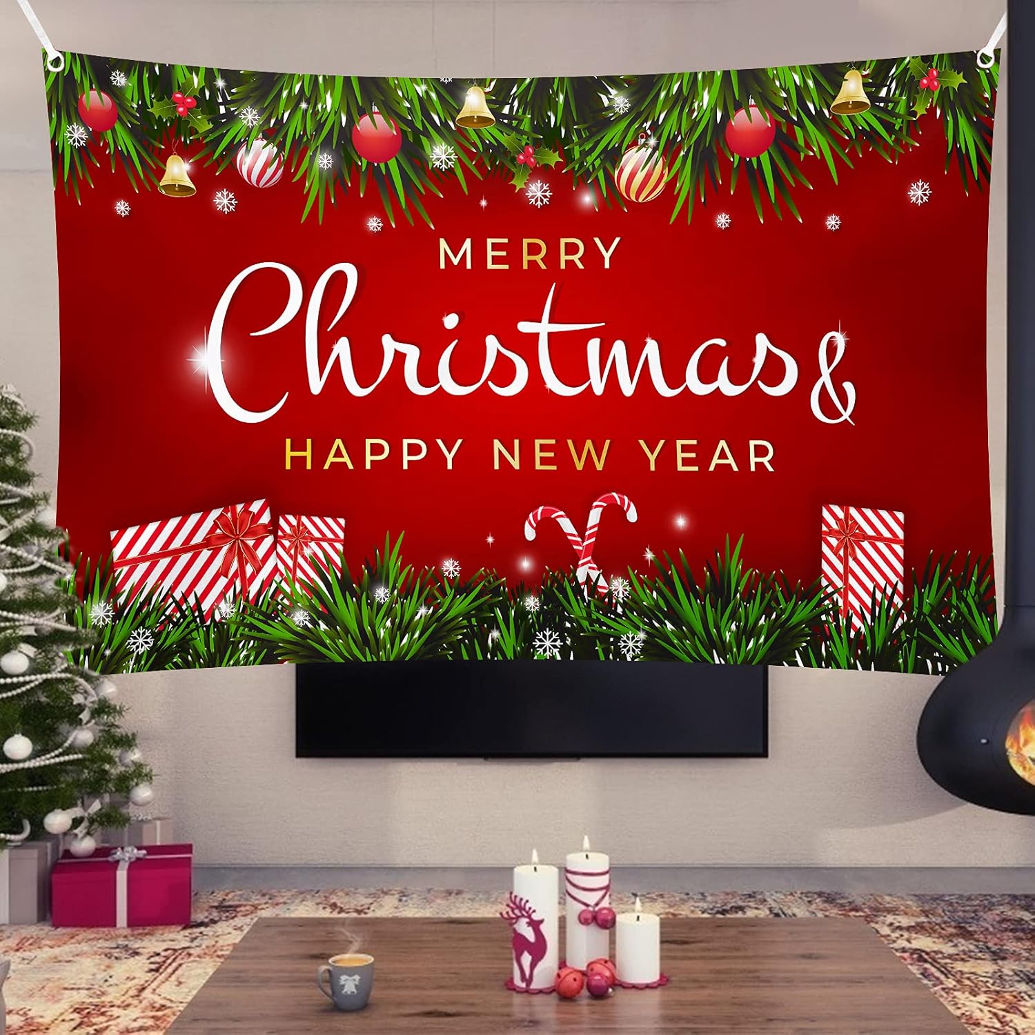 Feliz Navidad Fondo Escena Setters Telones de fondo de Navidad Banner Feliz Año Nuevo Navidad Banner Decoración de fiesta de Navidad