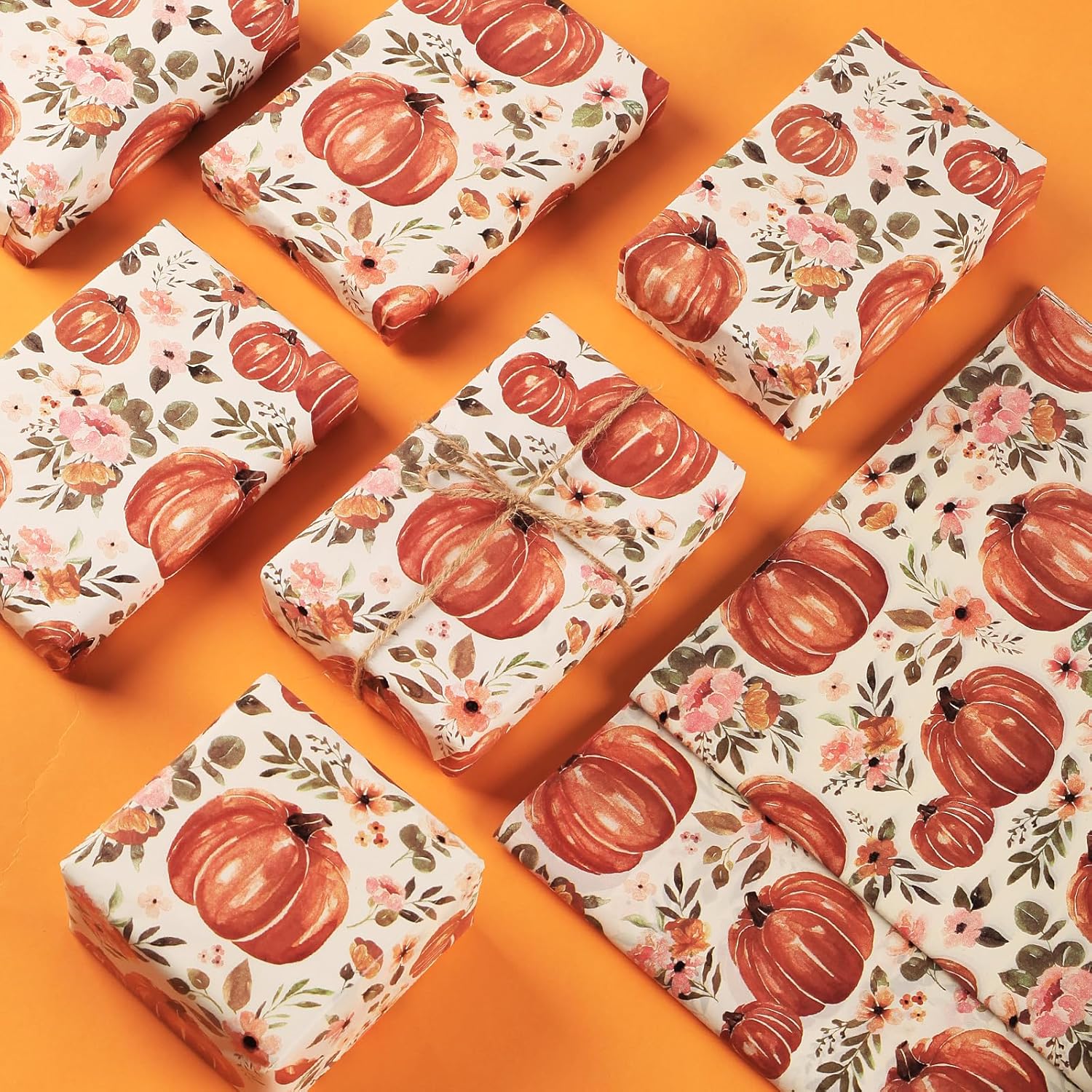 100 hojas de papel de seda de otoño de 20 x 14 pulgadas para bolsas de regalo, papel de envoltura de regalo con estampado floral de calabaza para el