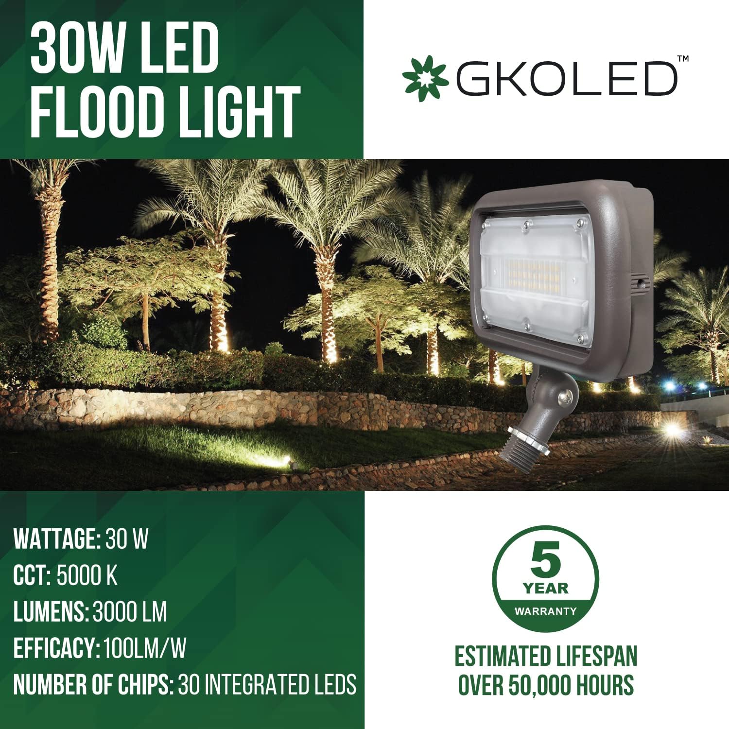 LED FLOOD LIGHTS SERIES reflectores LED, GKOFD30W27V50KBDB77, 30.00watts, 120.00 volts