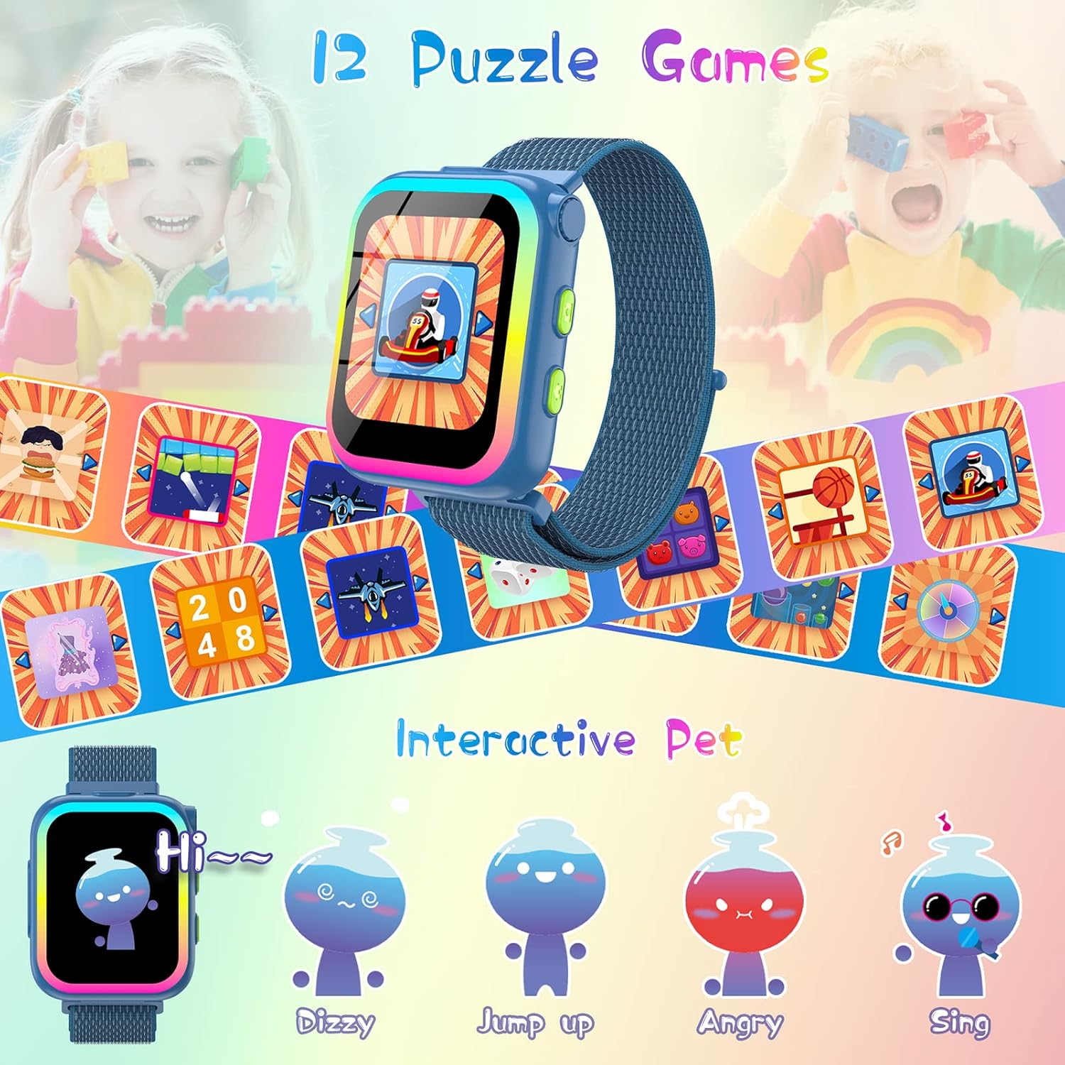 Smart Watch for Kids – Kids Smart Watch Boys with Rotatable Camera Audio Books Games Video Music Player Alarm Clock Pedometer, Kids Watch Gifts Toys