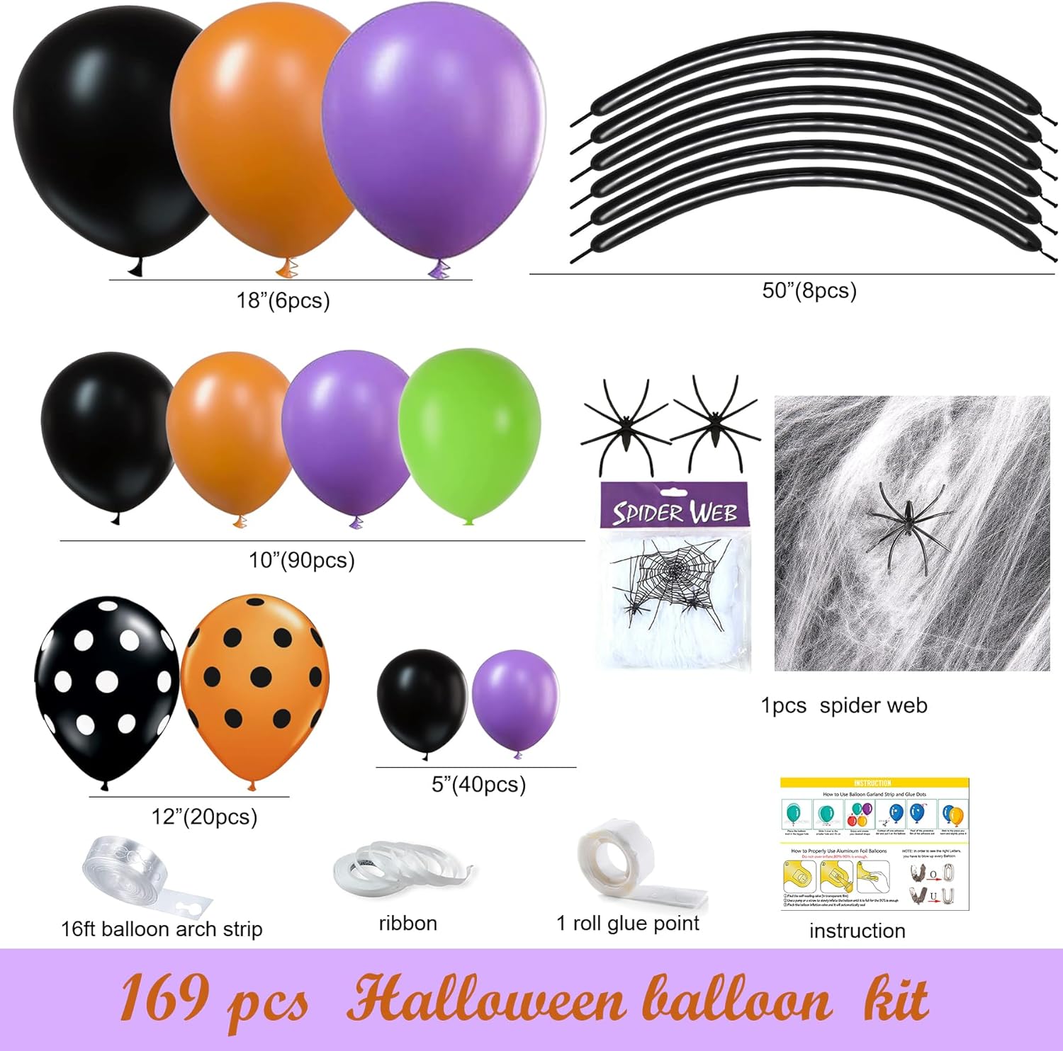 Kit de arco de guirnalda de globos de Halloween de 169 piezas, suministros de decoración de fiesta de Halloween, guirnalda de globos de Halloween de