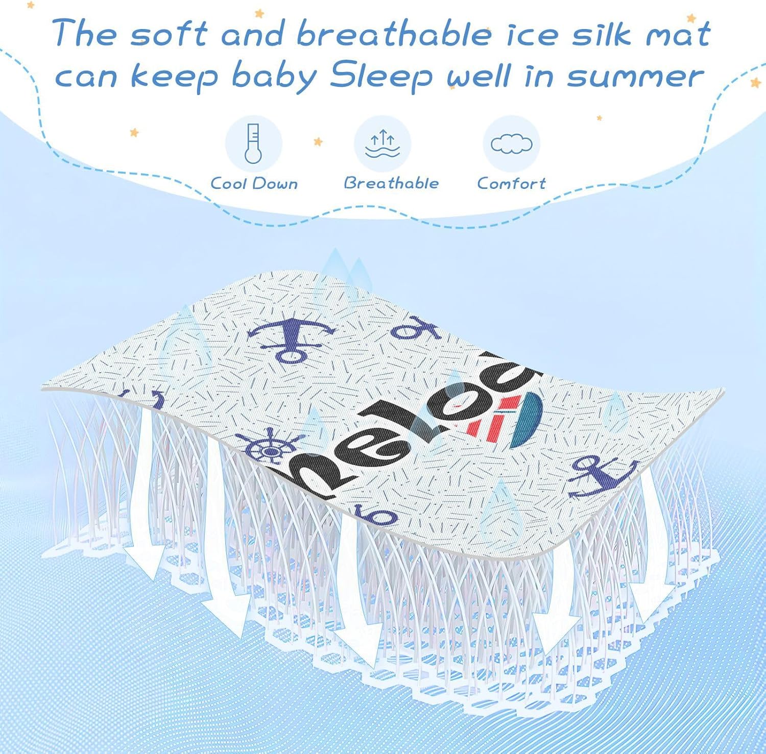 Custom Sailboat Anchor Marine Crib Mattress Protector Pad for Boys Girls Baby Ice Silk Mat Bed Kids Bed & Crib Protection Cooling Mattress Topper