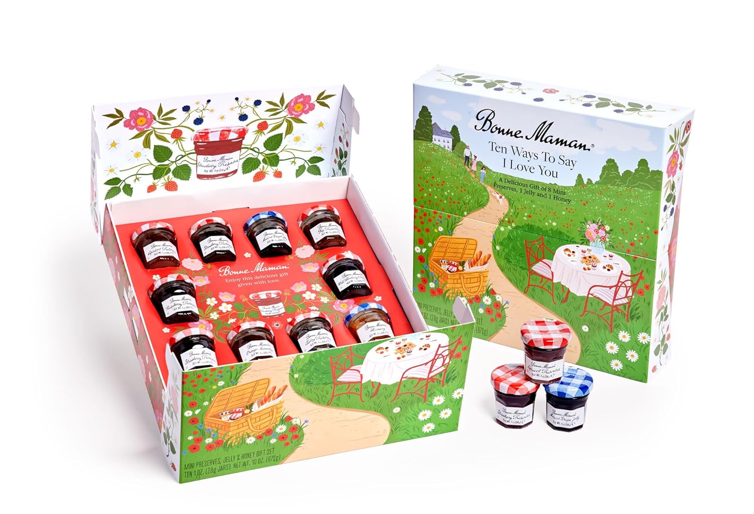 Bonne Maman “Diez maneras de decir te amo”, 9 mini untables de frutas y 1 miel