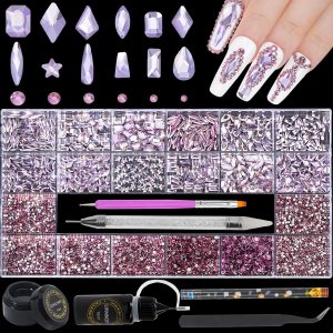 Juego de 4300 diamantes de imitación de cristal para uñas, cuentas de cristal rosa AB multiforma, piedras preciosas de vidrio con parte trasera Juego de 4300 diamantes de imitación de cristal para uñas, cuentas de cristal rosa AB multiforma, piedras preciosas de vidrio con parte trasera