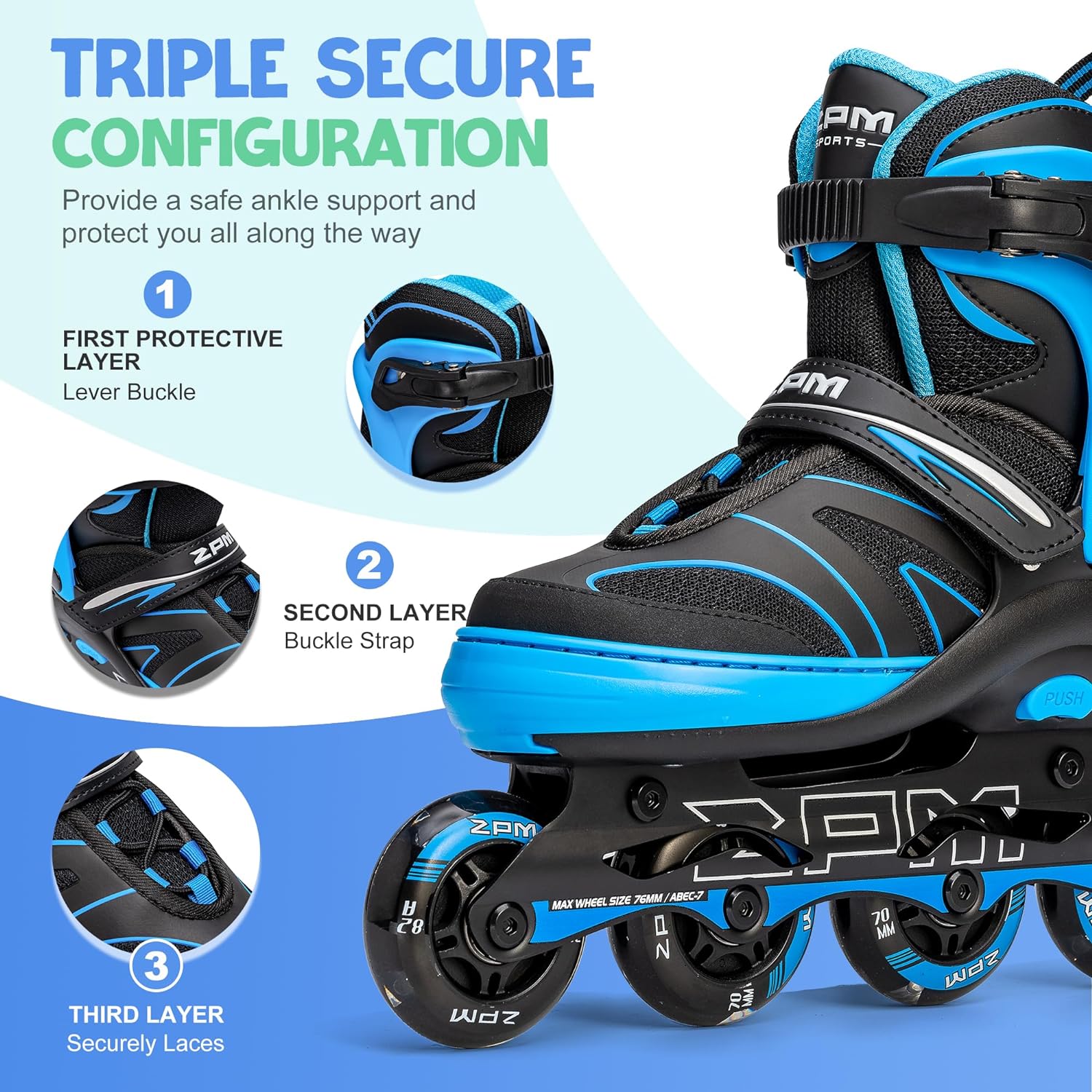 2PM SPORTS Patines en línea ajustables para niños de 4 a 12 años, patines Inlie para niñas y niños de 5 a 8 a 12 años con ruedas de luz completa,