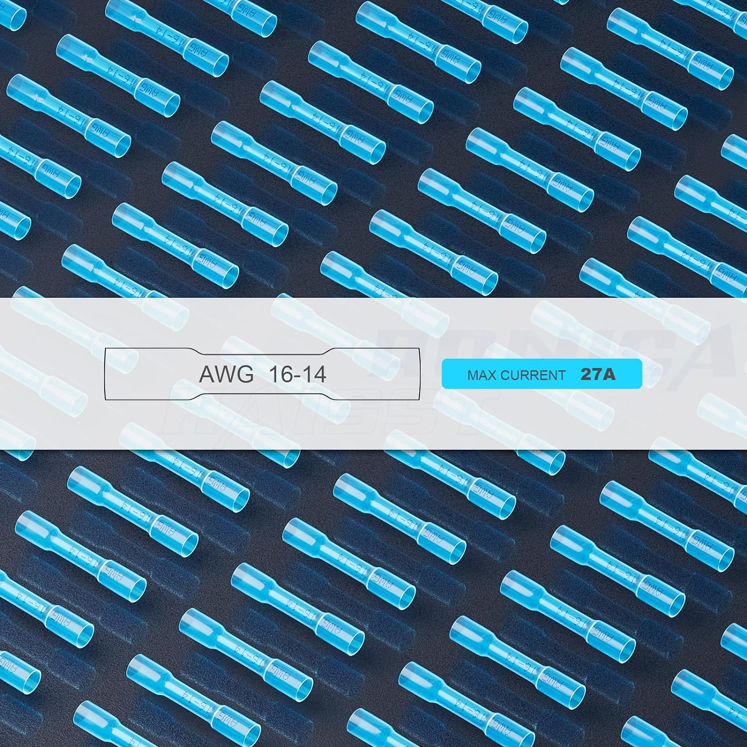 haisstronica 200 conectores de extremo termoencogibles azules de 16 a 14 Awg, cobre rojo estañado de 0.031in, conectores de cable de crimpado