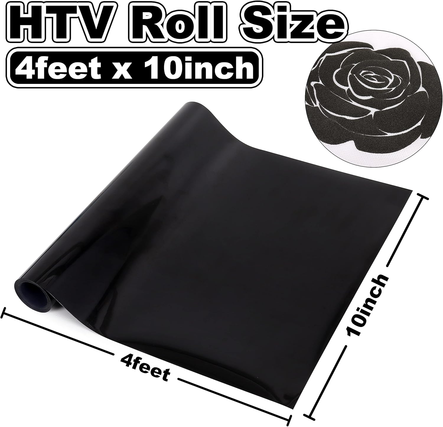 Vinilo negro de transferencia de calor KINGSOW 3D Puff HTV Vinilo de transferencia de calor de 10 x 4 pies, rollo de vinilo espumoso para planchar