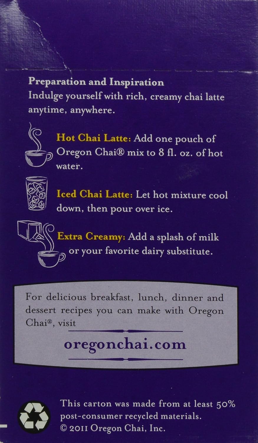 Oregon Chai Original Chai Tea Latte Mezcla en polvo de una sola porción, 8 unidades (paquete de 2)