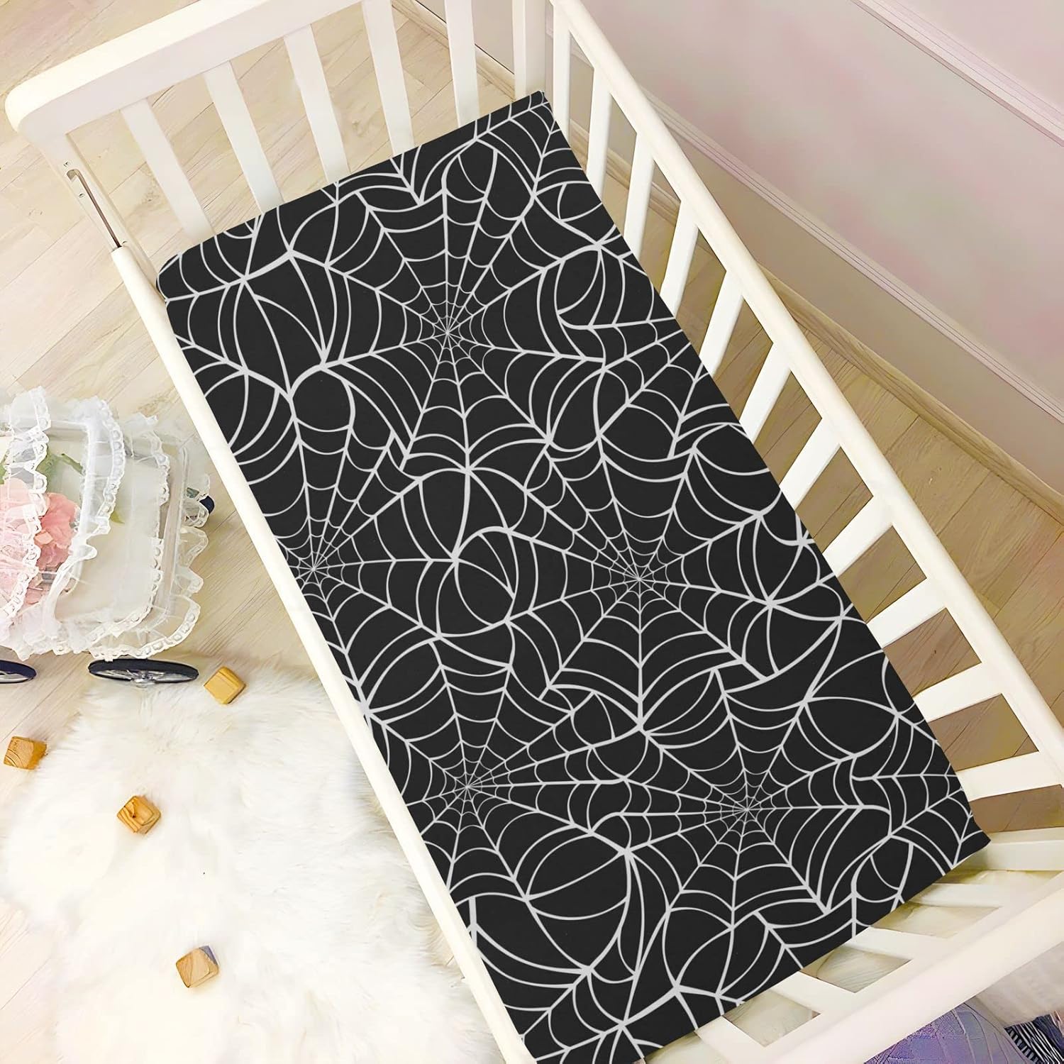 Sábanas de tela de araña para cuna, suaves, transpirables, ajustables, para cuna de bebé, para niñas y niños, 52 x 28 x 9 pulgadas