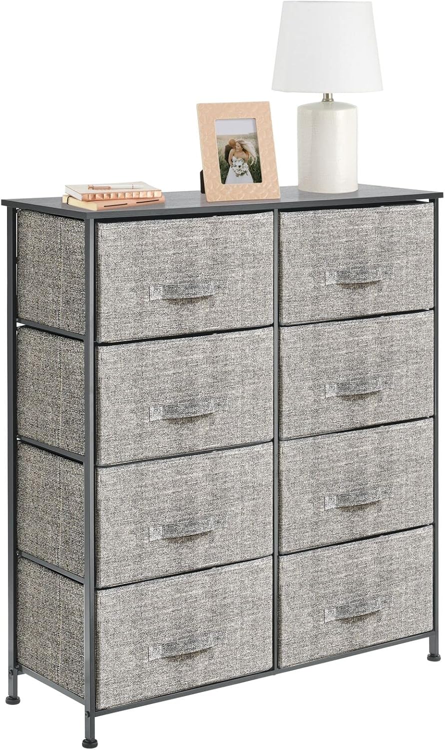 mDesign Mueble de almacenamiento con marco de acero de 38.31 pulgadas, con 8 cajones de tela extraíbles, organizador grande para dormitorio, sala de