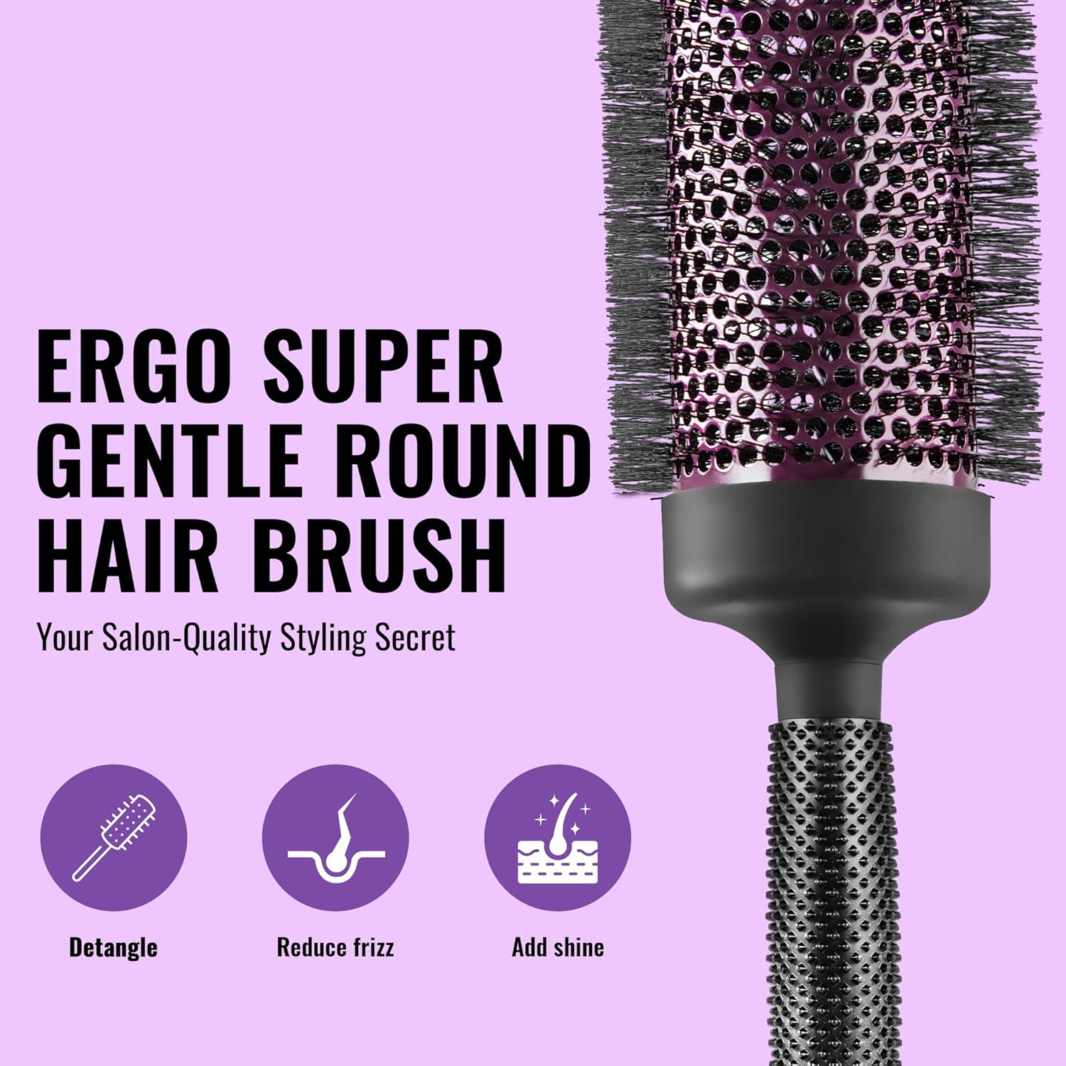Ergo Cepillo de pelo redondo súper suave, cepillo profesional para cabello húmedo y seco para secado con secado, herramienta de peinado para el