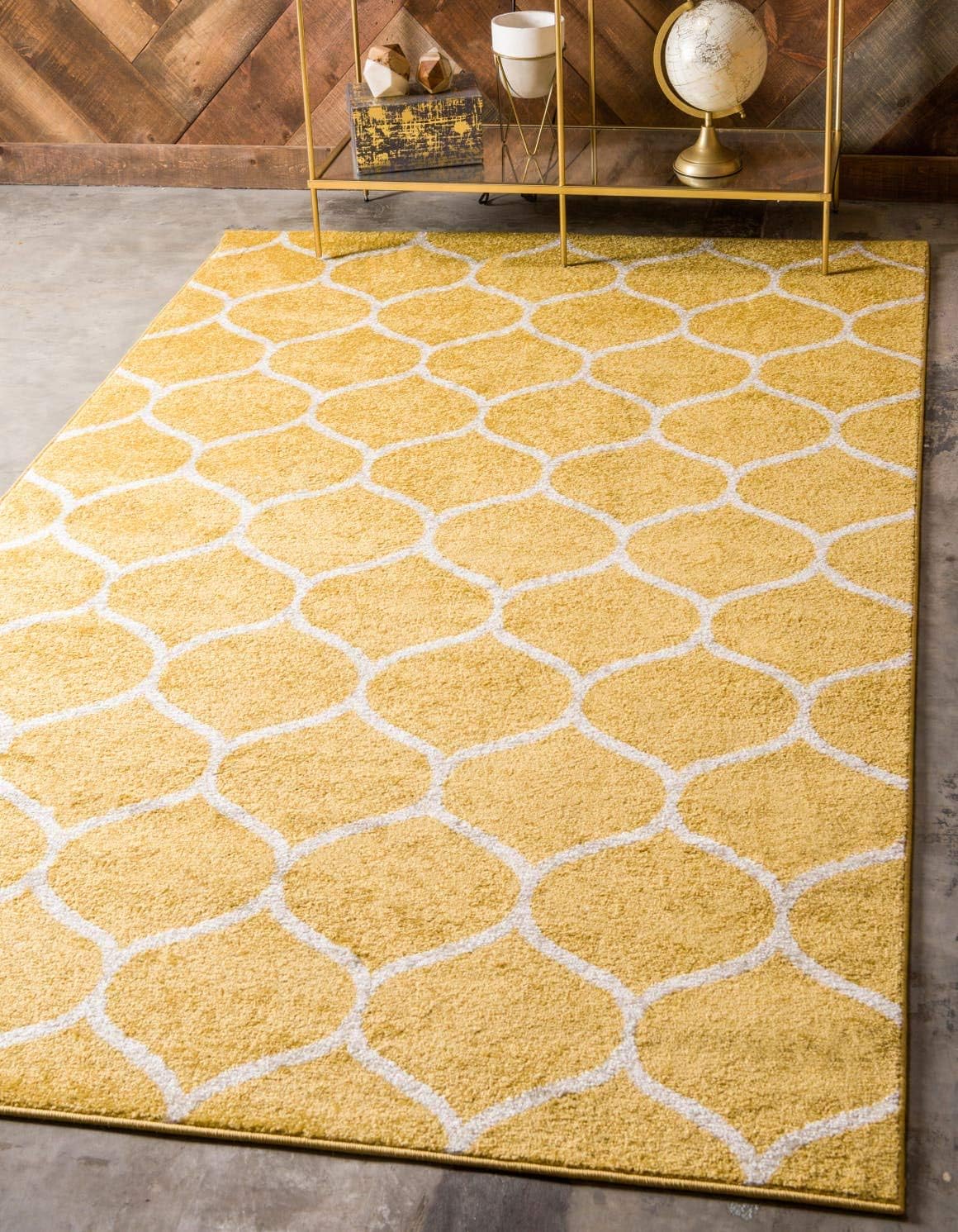 Unique Loom – Alfombra redondeada de la colección Trellis Frieze (3pies 3pulgadas x 5pies 3pulgadas, color amarillomarfil)