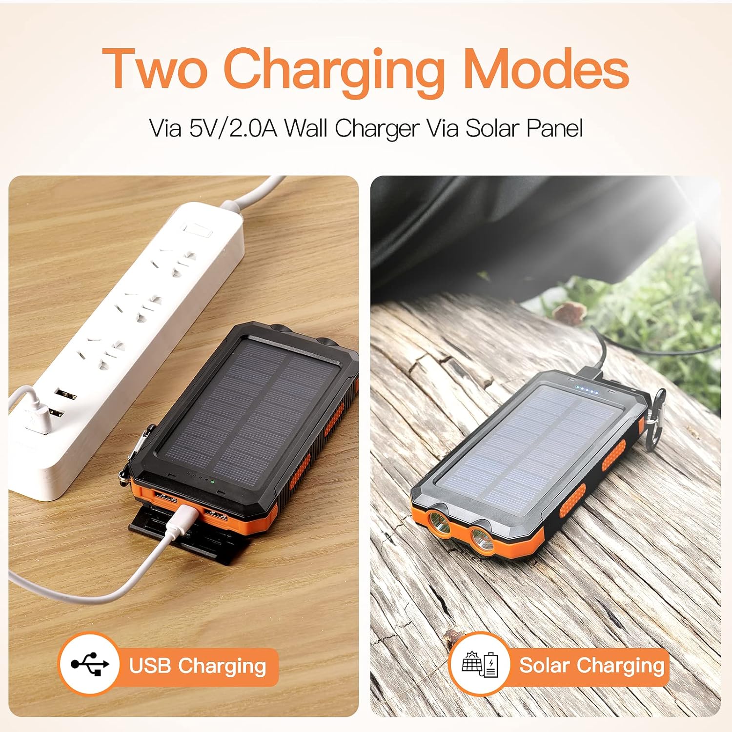 Cargador de batería portátil, cargador solar de 20000 mAh con USB C de 5 V2.1 A, carga rápida compatible con iPhone, iPad, linterna brillante LED