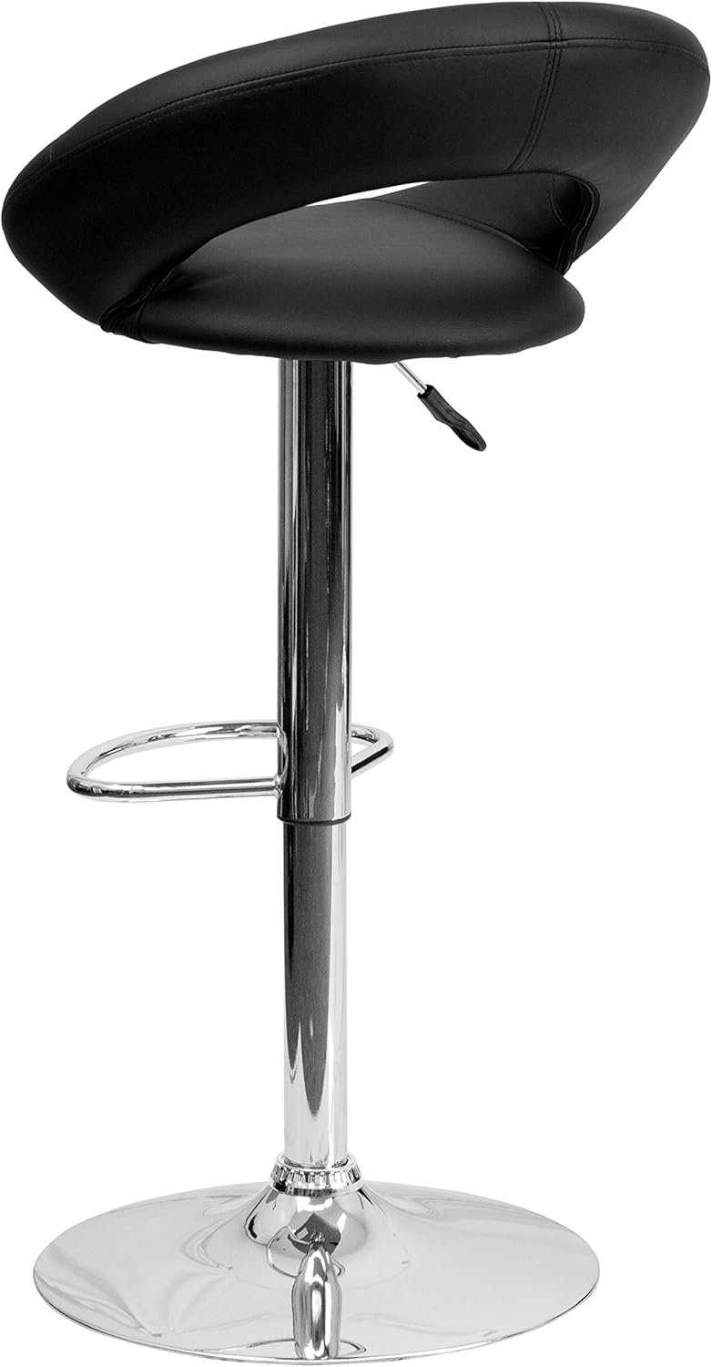 Flash Furniture Taburete de bar contemporáneo de vinilo negro redondeado estilo órbita con altura ajustable con base cromada