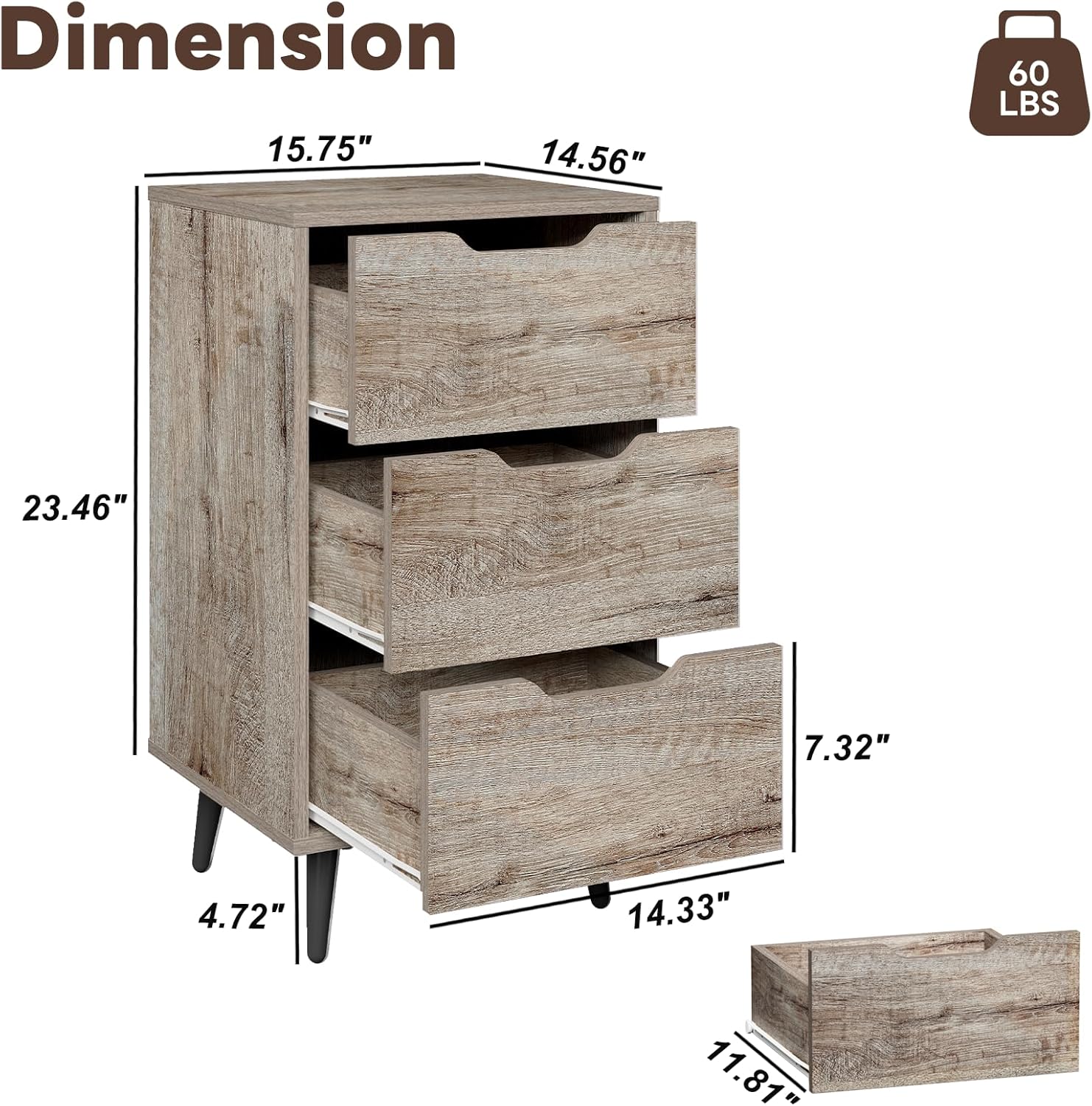 Maxtown Cómoda de 3 cajones, cómoda, cómoda moderna para dormitorio con patas de metal, juego de cómoda para sala de estar, cómoda alta con
