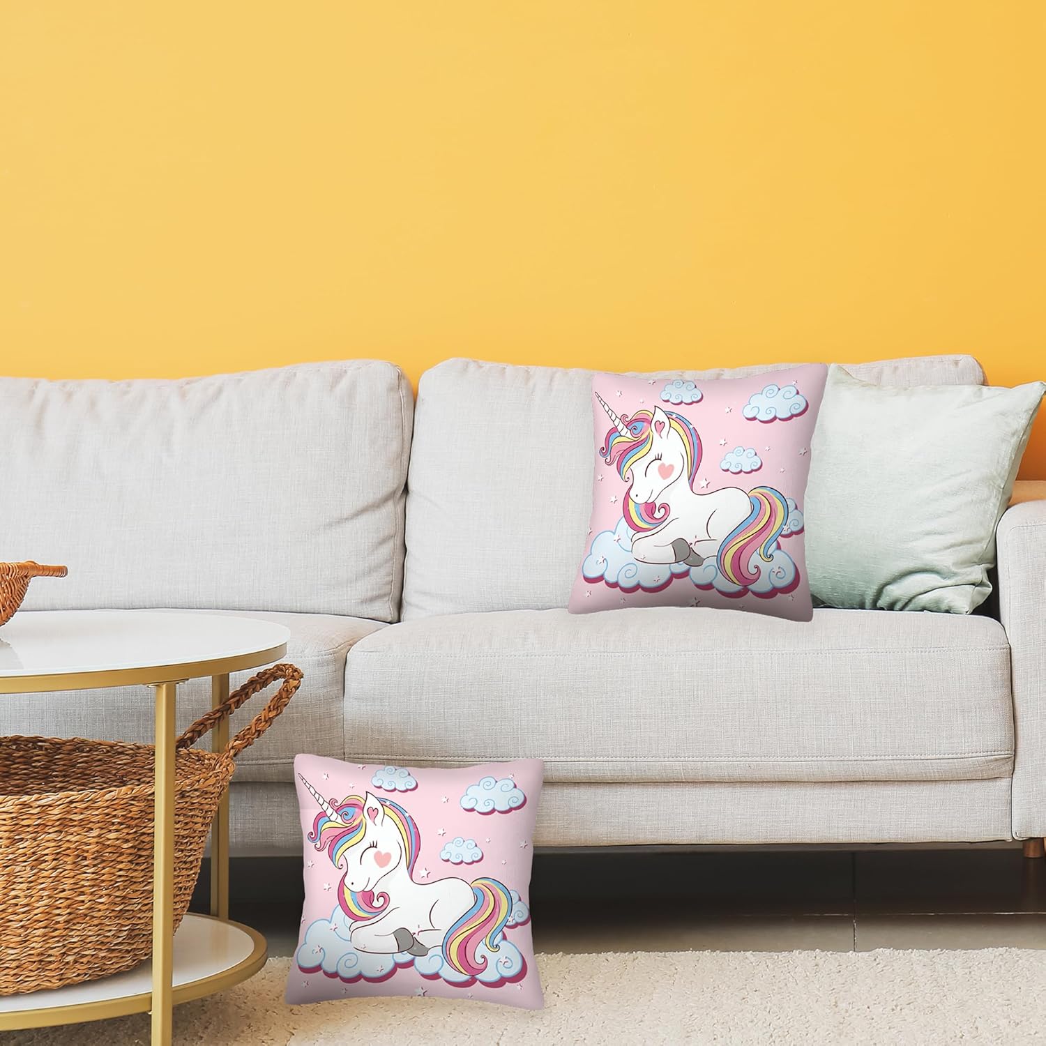 SKYDAWNY Juego de 2 fundas de almohada de unicornio de 18 x 18 pulgadas, diseño de estrellas y nubes de arcoíris, fundas de almohada decorativas,