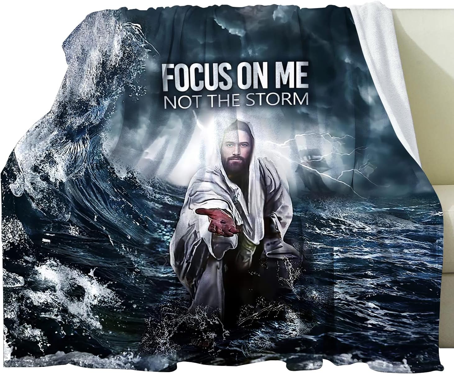 Manta de Jesús, regalos cristianos para hombres y mujeres, manta de Jesús y océano para adultos, manta de forro polar ultrasuave y acogedora para