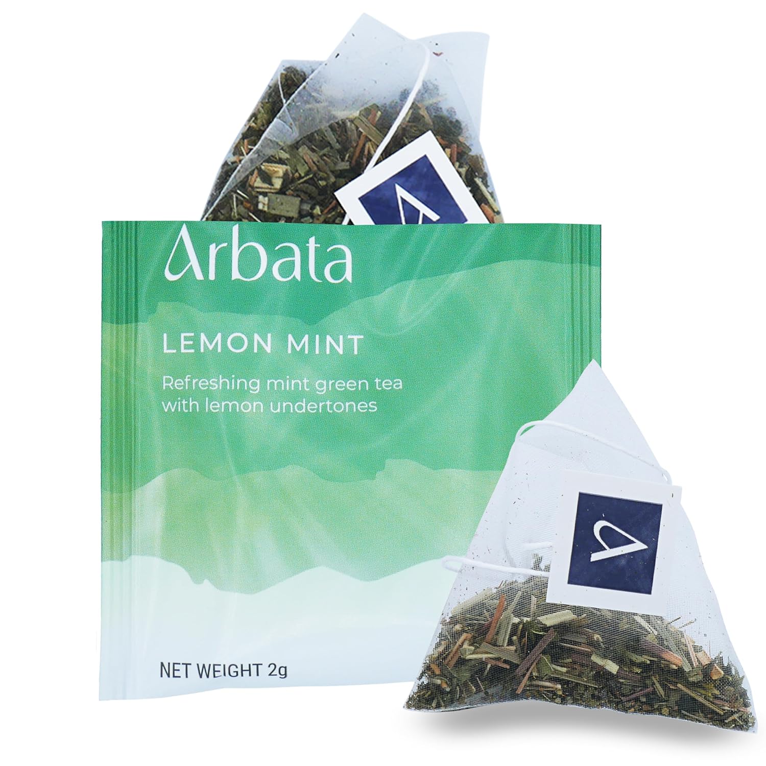 Arbata Té de menta y limón, 12 bolsas de té piramidal, té verde ligeramente cafeinado, té de menta verde artesanal con sabor natural con matices de