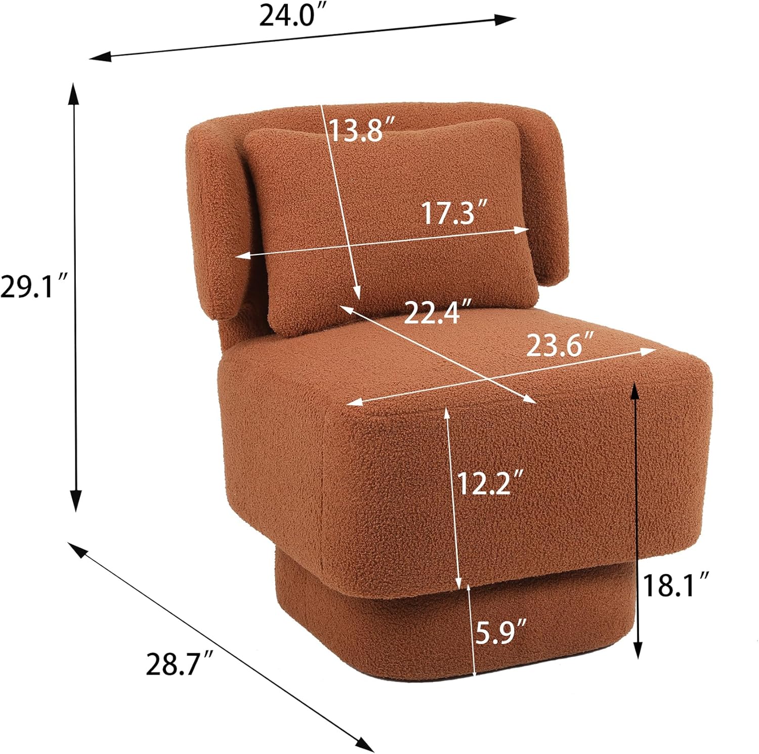 Silla giratoria de barril de 360 grados, silla giratoria de tela de peluche tapizada con almohada, moderna silla decorativa sin brazos para