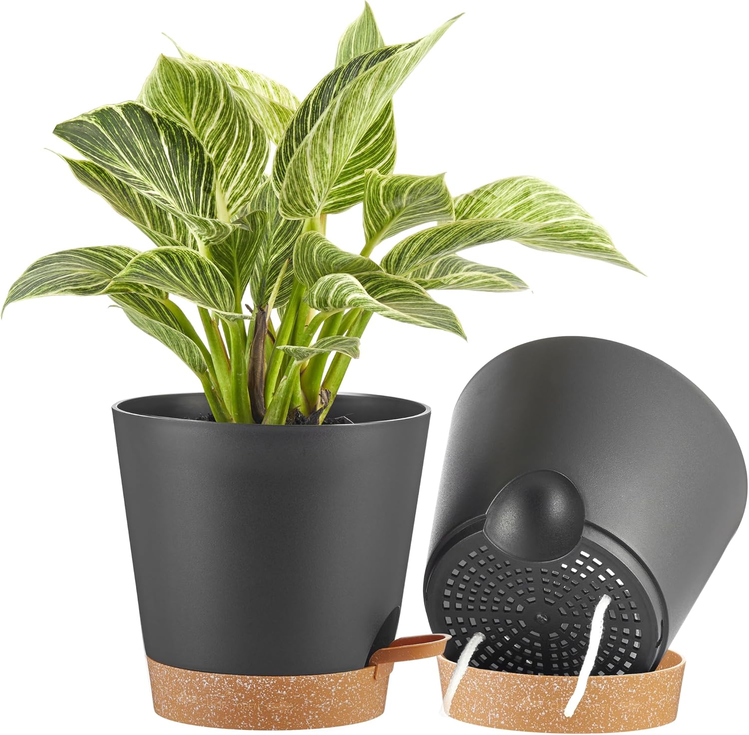 FaithLand Paquete de 2 macetas de 8 pulgadas para plantas de interior y exterior, macetas de riego automático con depósito profundo, color negro con