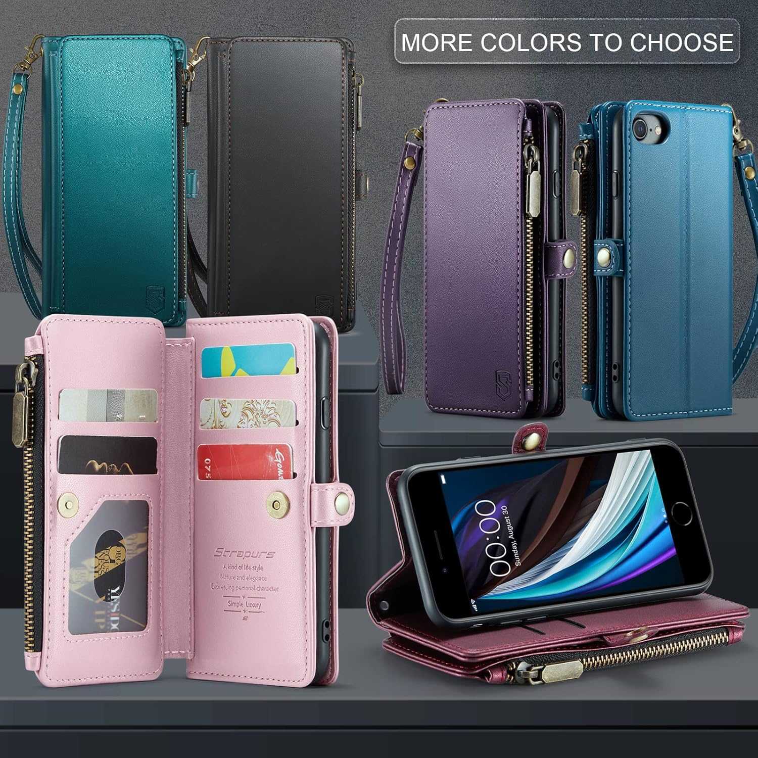 Funda compatible con iPhone SE, para iPhone 87SE 2nd 2020SE 3 funda tipo cartera con tarjetero, bloqueo RFID, funda magnética de piel sintética de