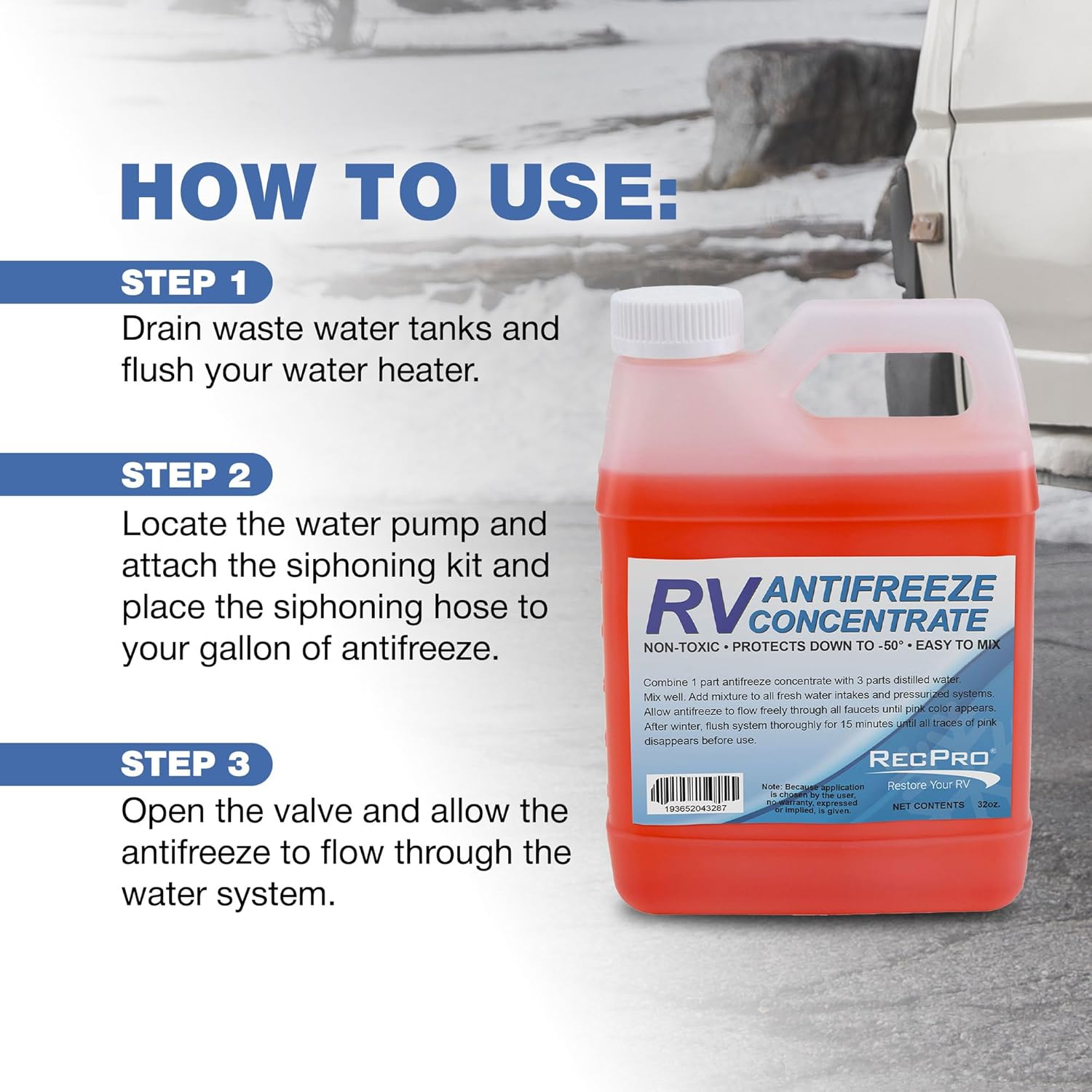 RecPro 32 onzas -50 grados Fahrenheit Protección RV Anticongelante Concentrado Líquido Mezclador para Invernación Vehículos Recreativos (Paquete de