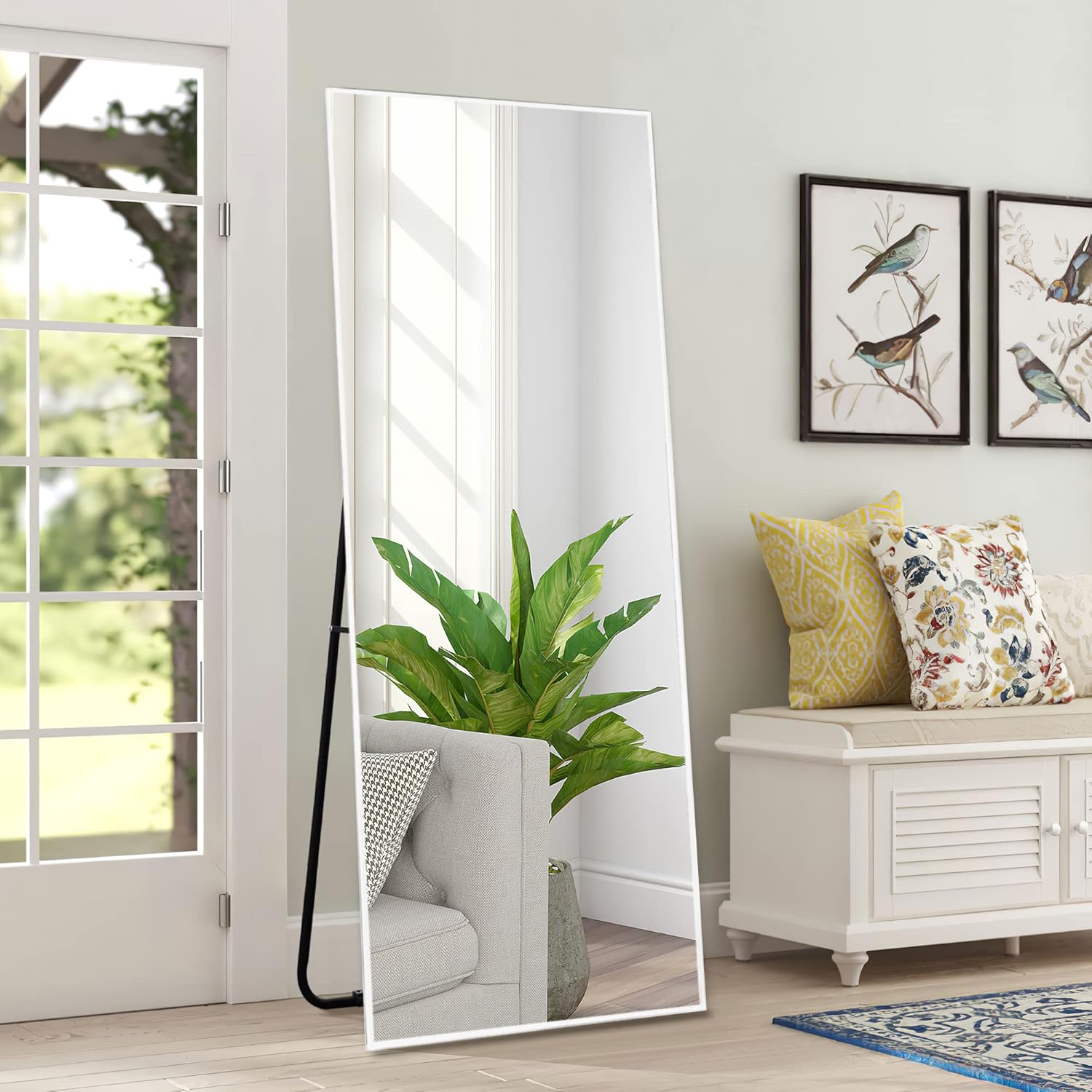 MIRUO Espejo de longitud completa de 55 x 16 pulgadas, espejo de cuerpo completo, espejo blanco de suelo y de longitud completa para pared, espejo