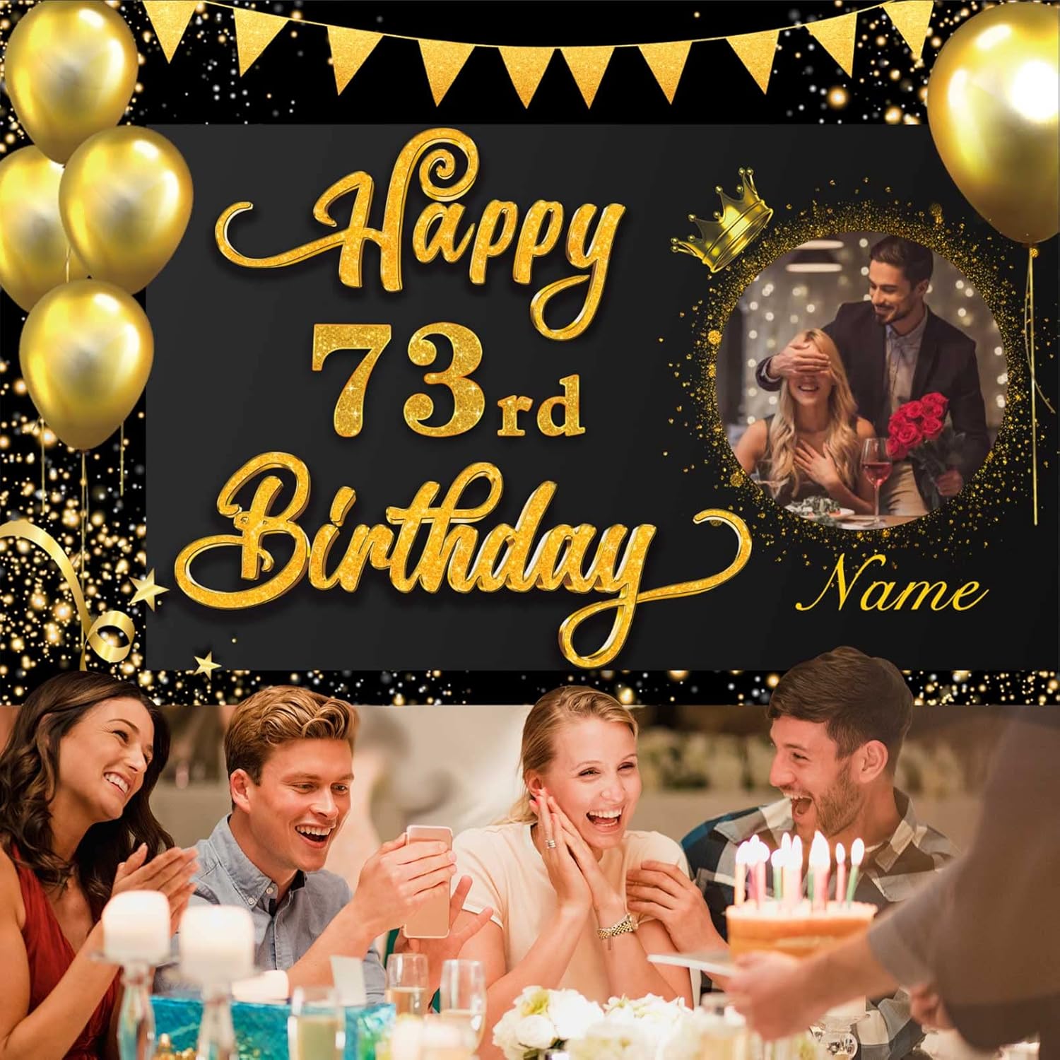 Cartel personalizado de decoración de cumpleaños número 73, telón de fondo para decoraciones de cumpleaños de 73 años, para mujeres, hombres, niños