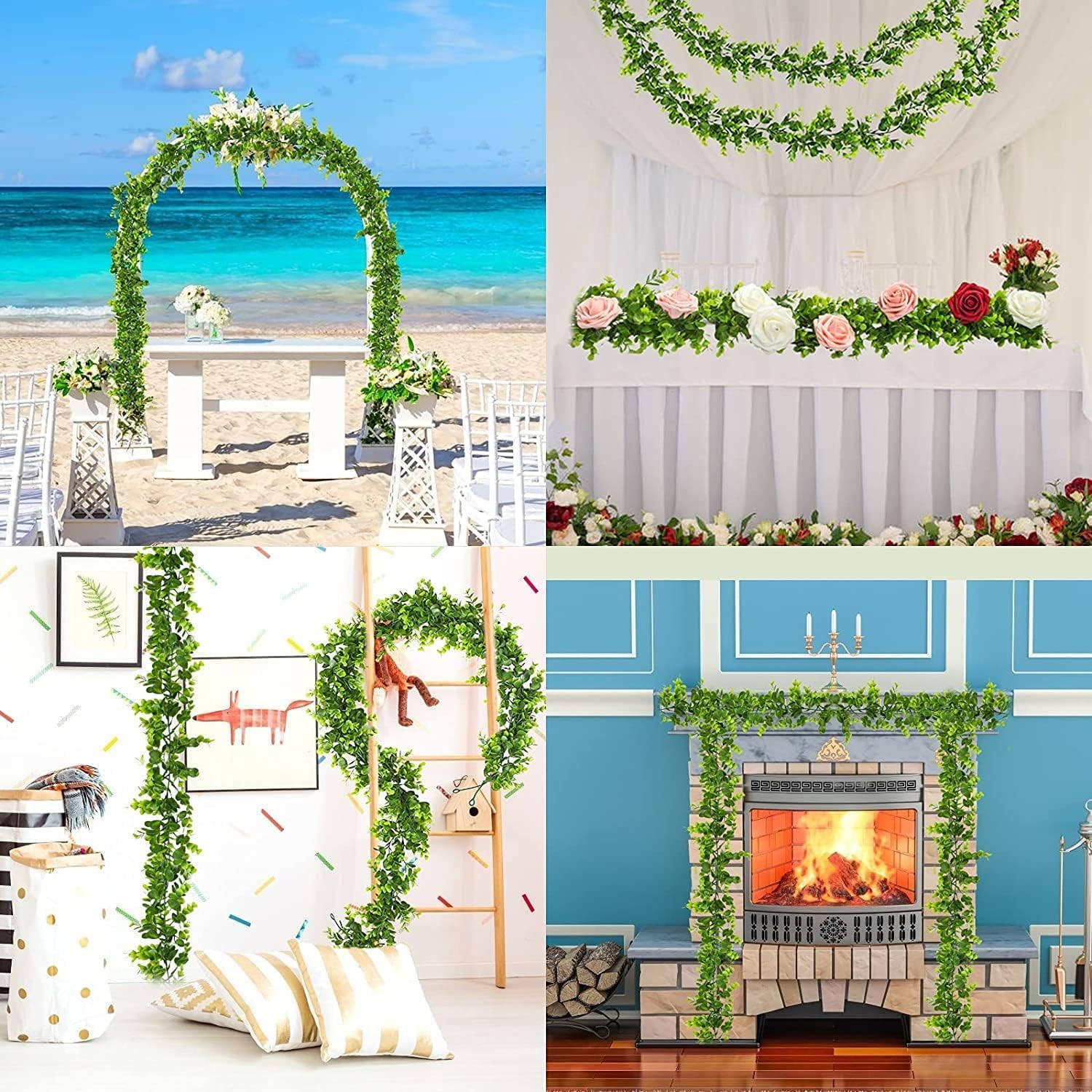 BLEUM CADE Paquete de 5 guirnaldas de eucalipto con luces, 5.9 piesunidad, guirnalda de vid de eucalipto falsa colgante para decoración de boda,