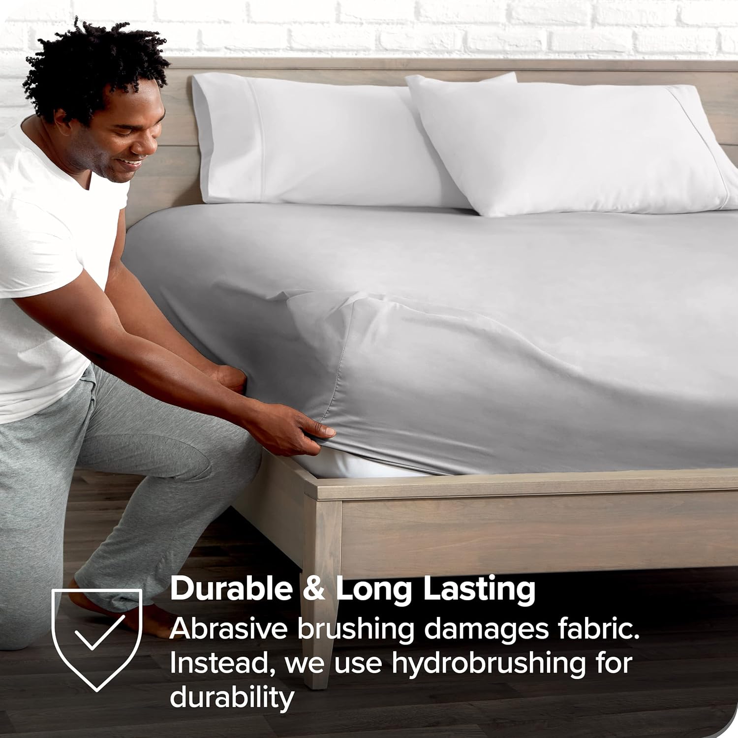 Bare Home Juego de sábana bajera + funda de almohada, microfibra ultrasuave 1800 de alta calidad, resistente a las arrugas (Queen, gris claro)
