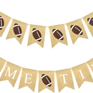 2 unidades de arpillera para juegos de fútbol, guirnalda de banderines de fútbol, pancarta temática de fiesta de fútbol rústico, decoración de 2 unidades de arpillera para juegos de fútbol, guirnalda de banderines de fútbol, pancarta temática de fiesta de fútbol rústico, decoración de