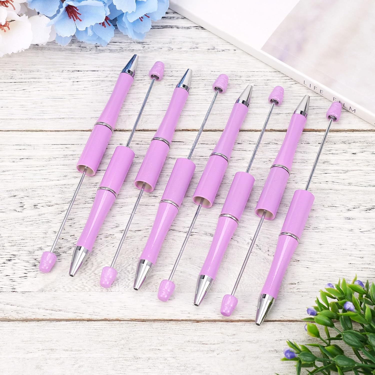 Beadthoven – 20 bolígrafos de plástico con cuentas con eje de bolígrafo de tinta negra para manualidades, suministros de decoración de bolígrafos,