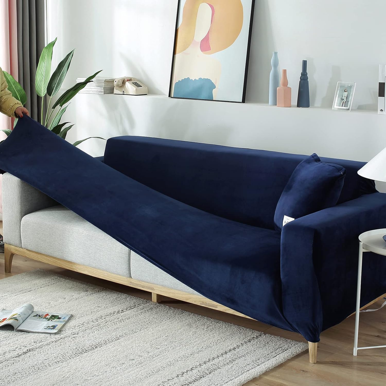 LiveGo Funda de sofá de terciopelo grueso con funda de almohada, fundas elásticas para sofás de 1, 2, 3, 4 plazas, protector universal para muebles