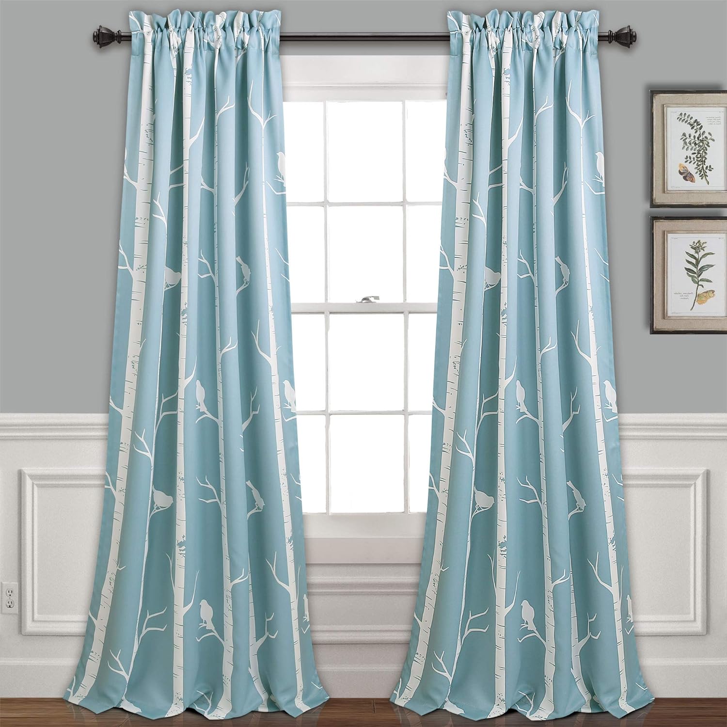 Lush Decor, Blue Bird On The Tree – Juego de cortinas filtrantes de luz para sala, comedor, dormitorio (par) 84 pulgadas de largo x 52 pulgadas de