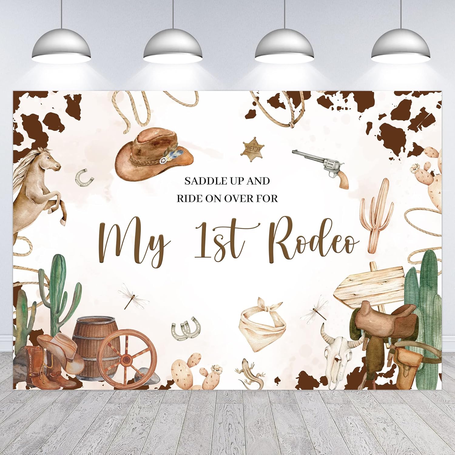 Hilioens Fondo de 7 x 5 pies con texto en inglés “My 1st Rodeo”, fondo de primer cumpleaños de vaquero occidental para niña, cactus del salvaje