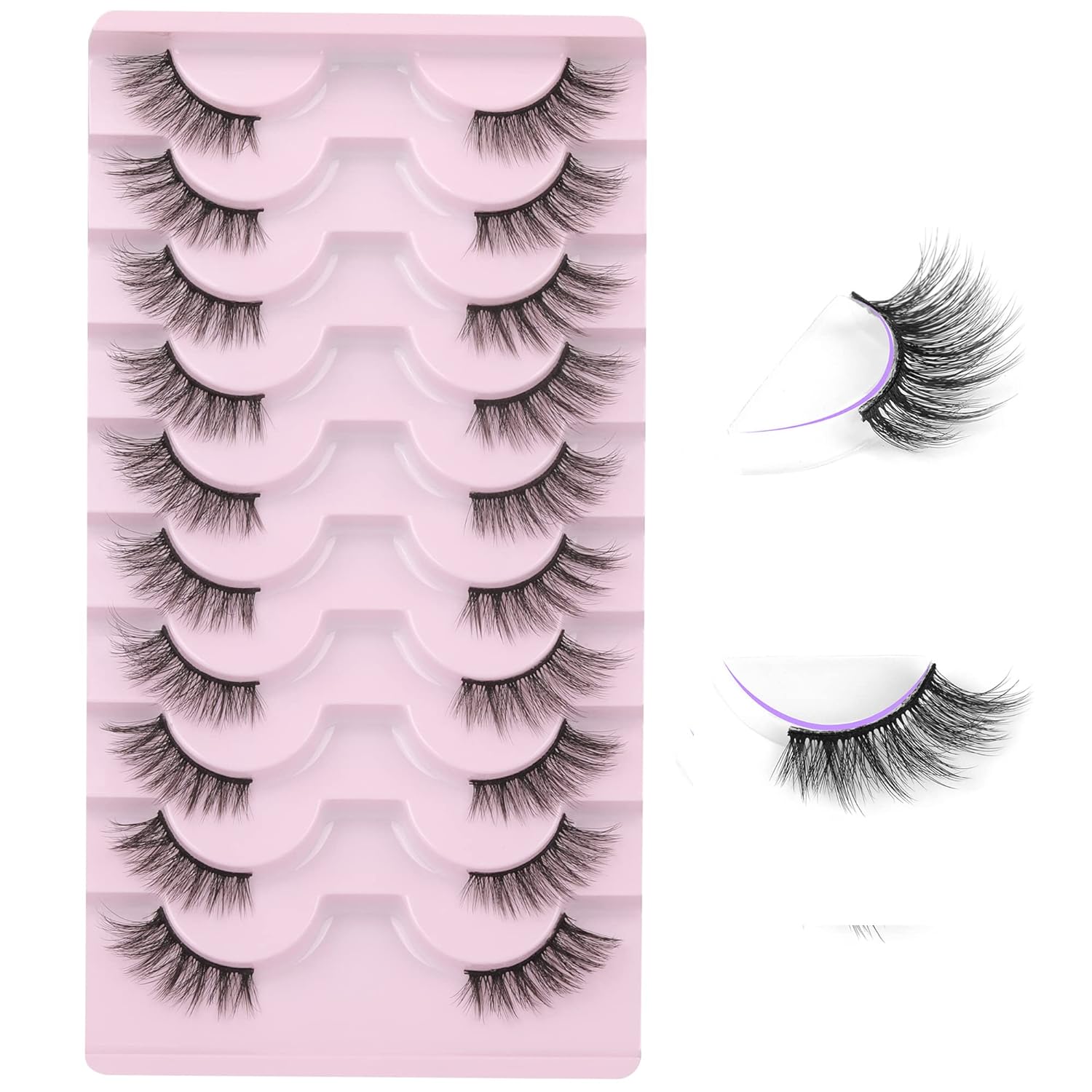 FANXITON Mitad de pestañas de aspecto natural, 10 pares de pestañas postizas 3D de ojo de gato, esponjosas, suaves, de 0.59 pulgadas, cortas, de