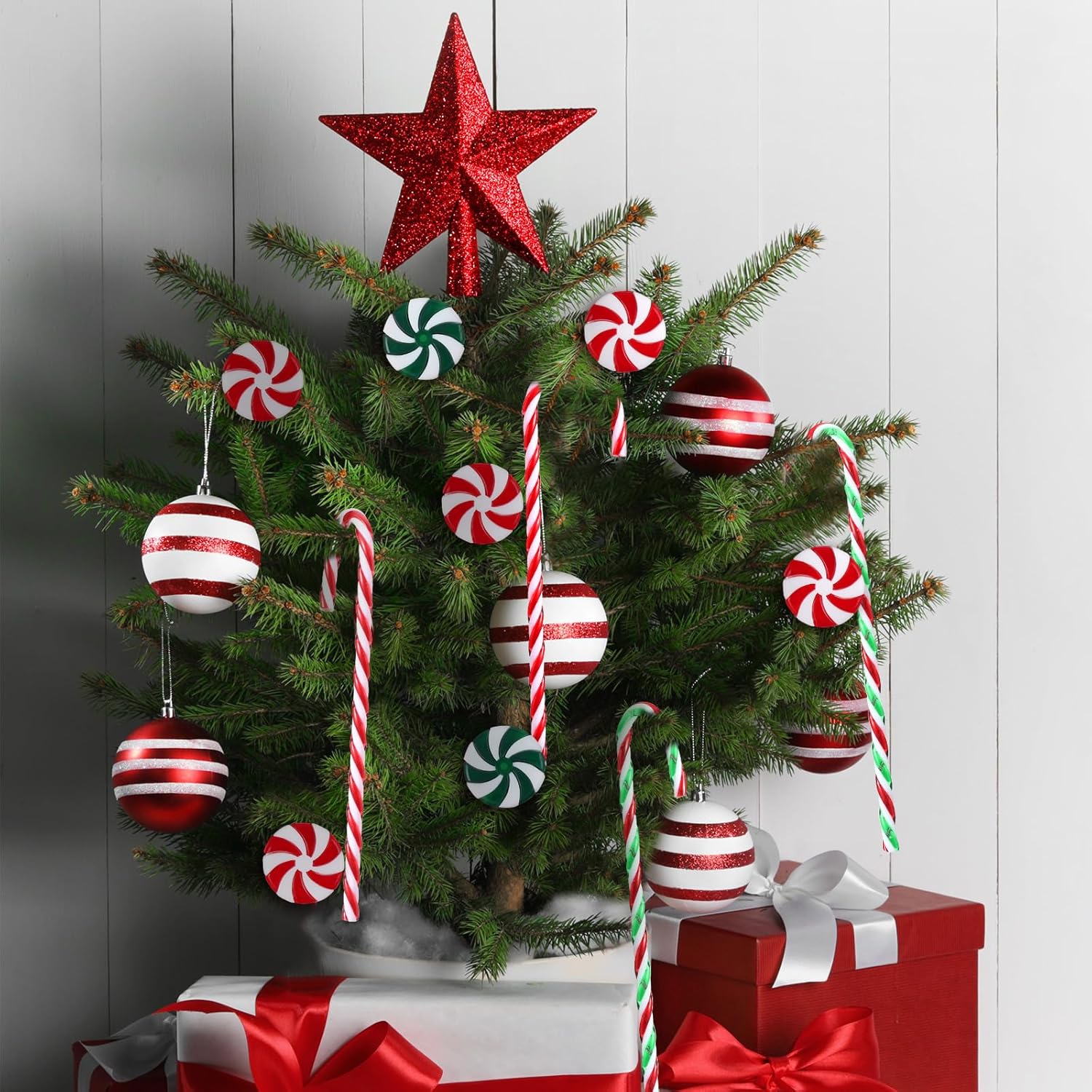 120 piezas de bastones de caramelo de Navidad de plástico, adornos de menta para árbol de Navidad, paletas, decoración artesanal para Navidad,