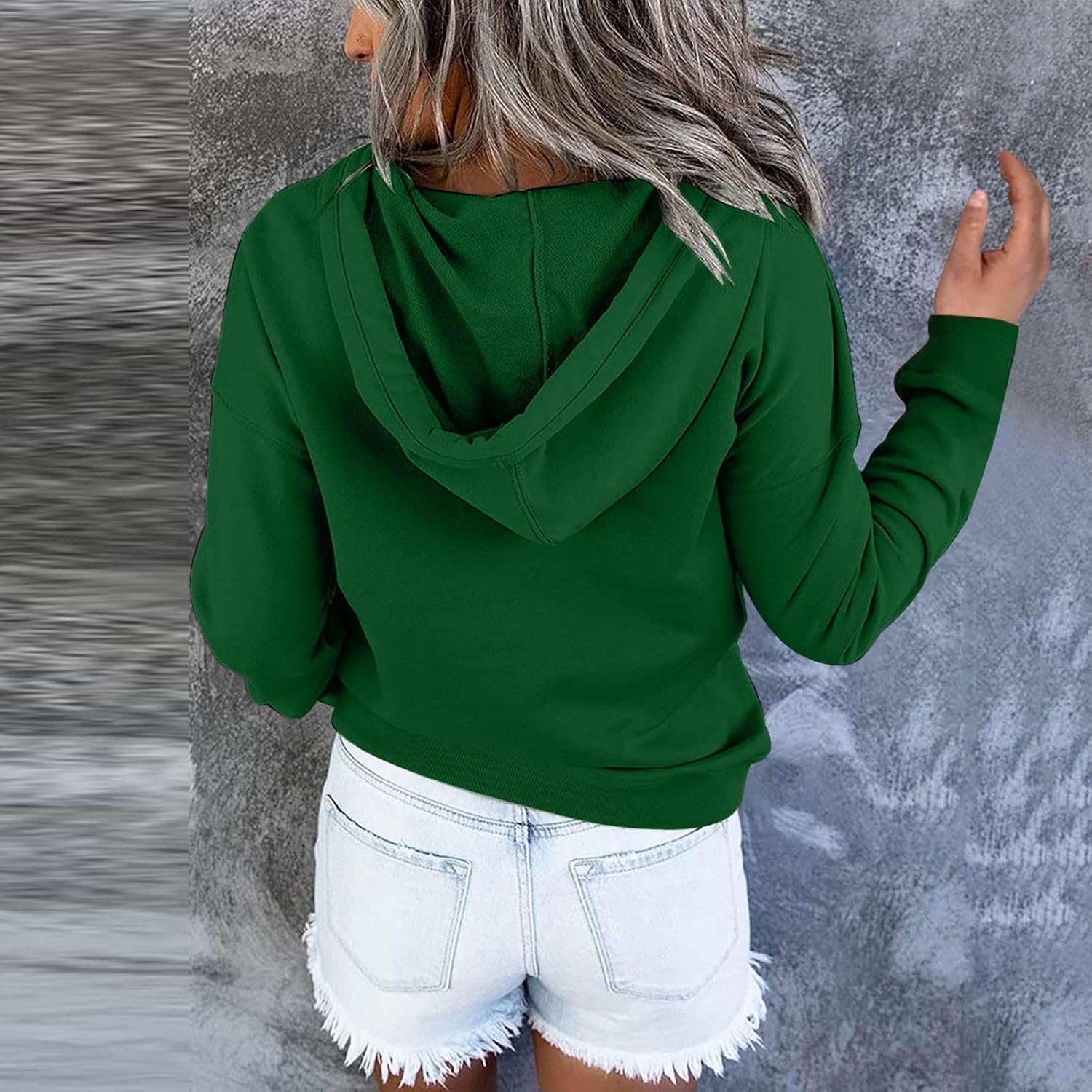 SNKSDGM Sudadera con capucha de manga larga con capucha y media cremallera para mujer, ajuste holgado, de algodón, ropa de otoño