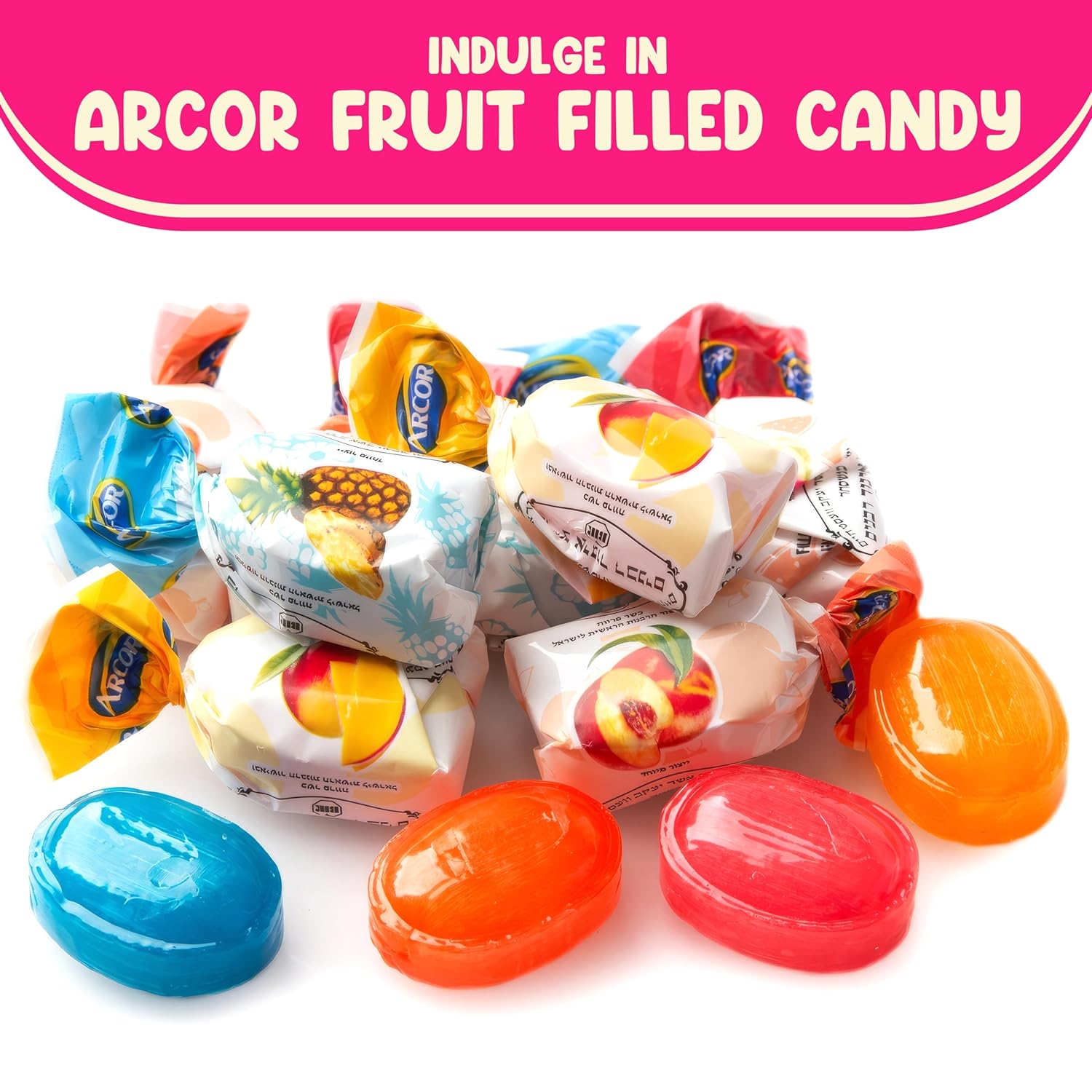 Arcor – Caramelos rellenos de frutas  Caramelos duros a granel  2 libras aproximadamente 130  Paquete variado de dulces con dulces rellenos de