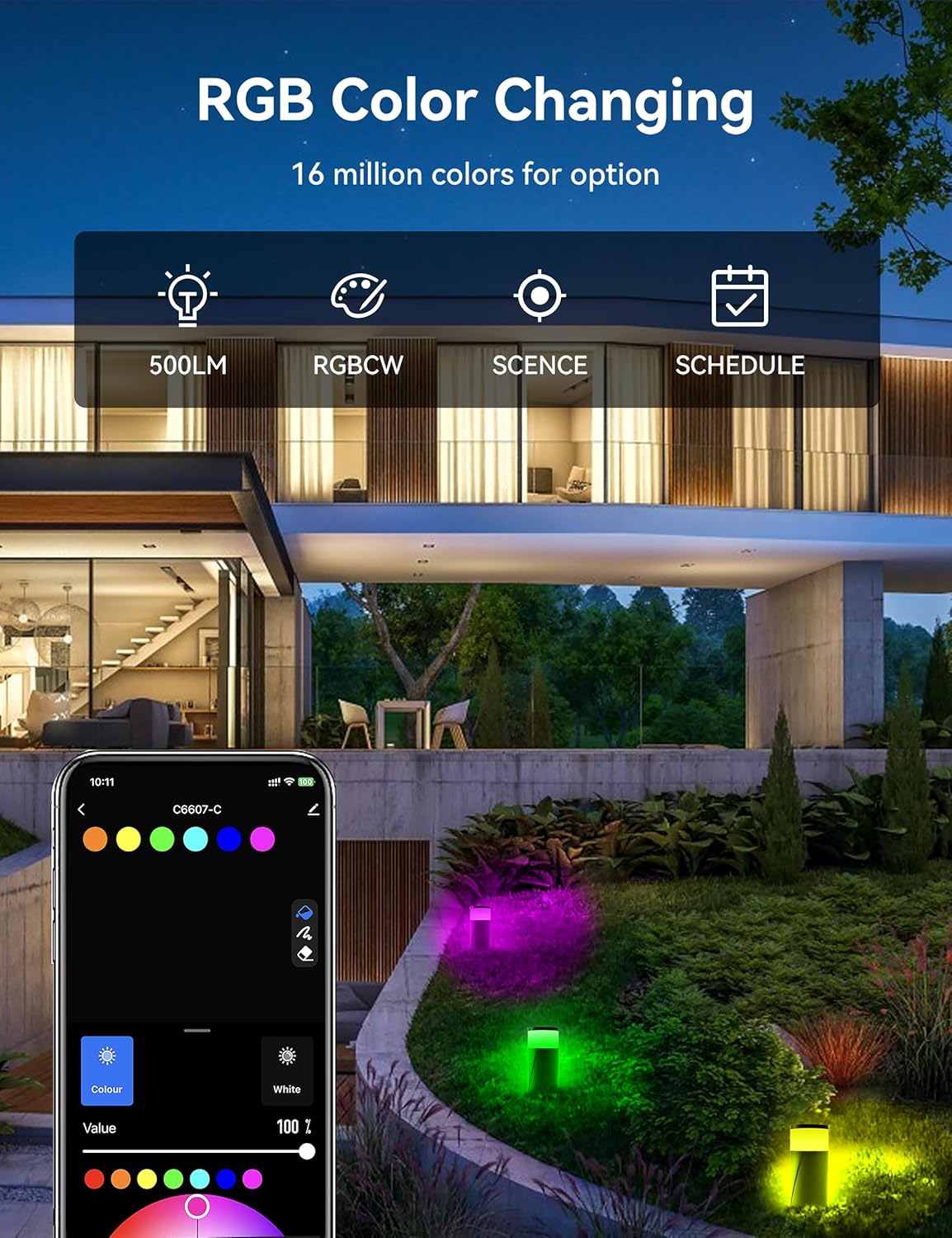 Luces de camino al aire libre 500LM, iluminación de paisaje de bajo voltaje, aplicación inteligente y control Alexa, IP67 impermeable, luces de