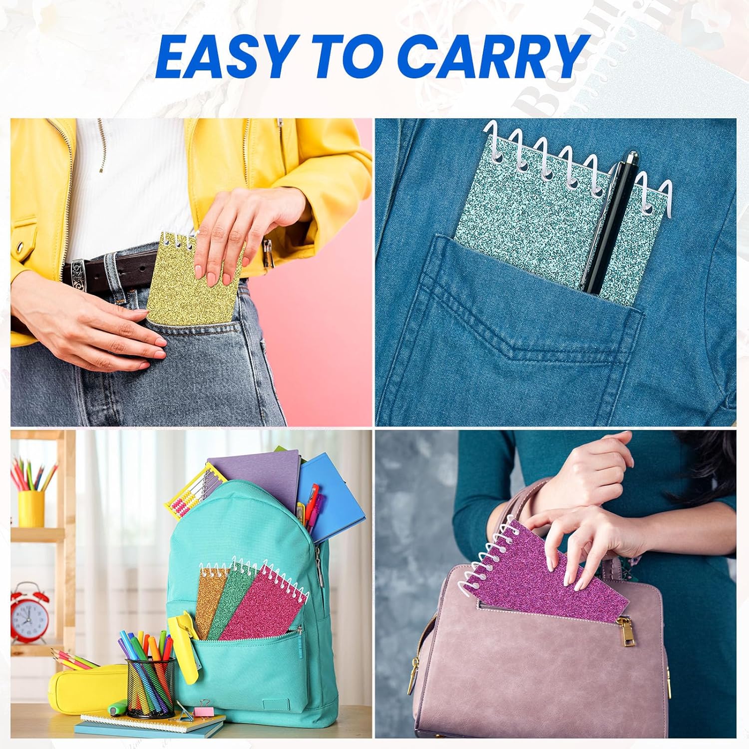 Geyee Bloc de notas pequeño de prisma a granel, bloc de notas de bolsillo, mini cuadernos de Navidad con purpurina para niños, recuerdos de fiesta,