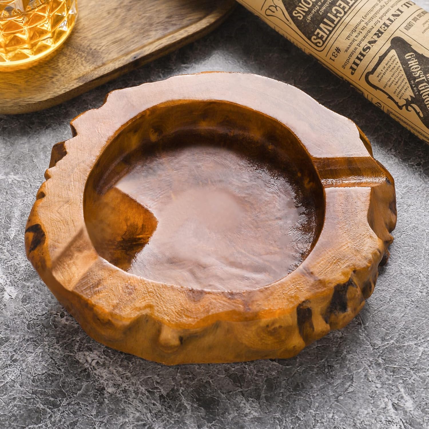 Wooden Cigar Ashtrays Outdoor Indoor Cigar Accessories and Great Gifts for Cigar Lovers, Smokers and Men Ash Tray Different Shapes and Random