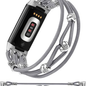 W-RARA Pulsera de cuentas compatible con Fitbit Charge 5 bandas para mujeres y hombres, hecha a mano, estilo bohemio, hippie, correa de nailon W-RARA Pulsera de cuentas compatible con Fitbit Charge 5 bandas para mujeres y hombres, hecha a mano, estilo bohemio, hippie, correa de nailon
