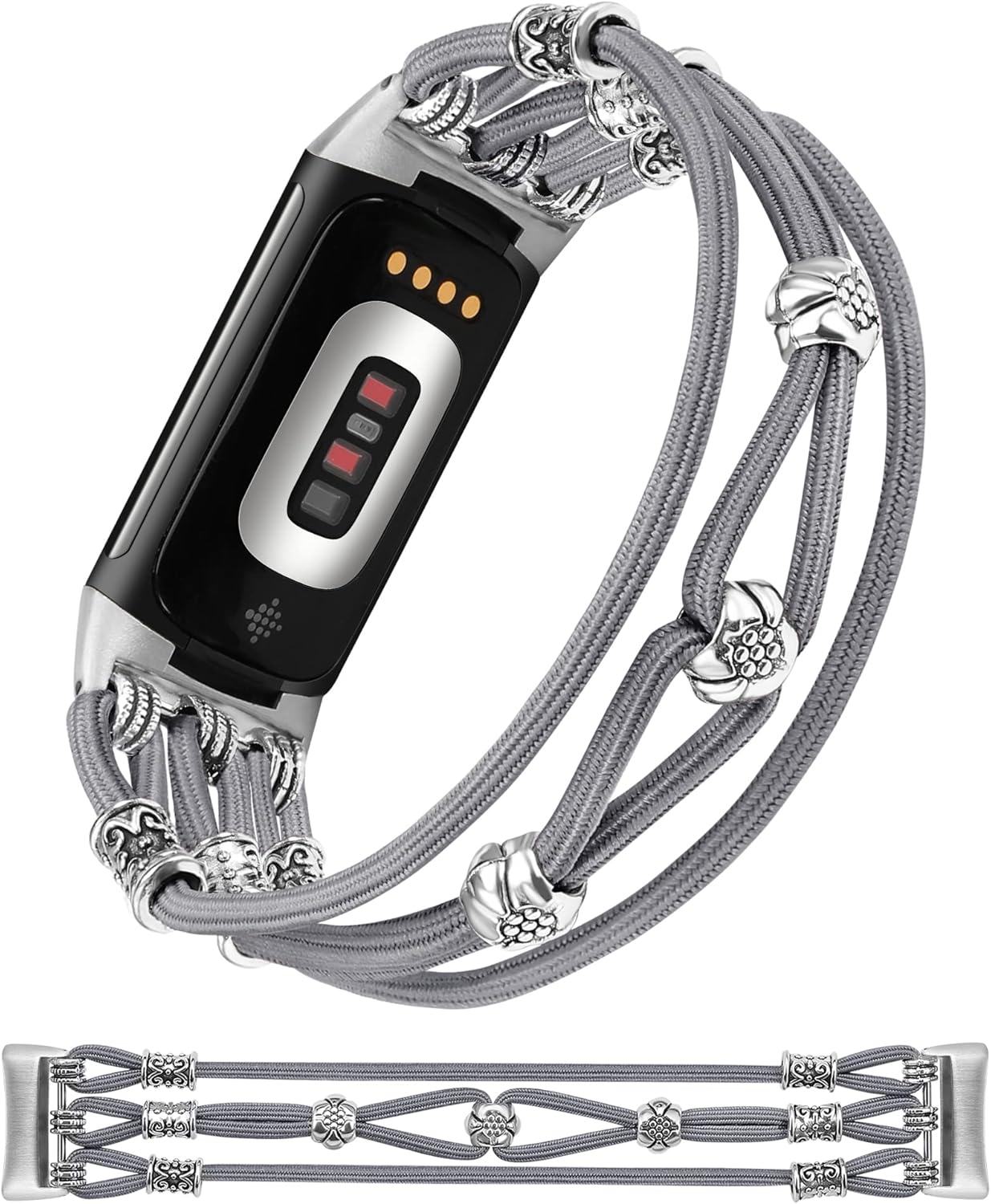 W-RARA Pulsera de cuentas compatible con Fitbit Charge 5 bandas para mujeres y hombres, hecha a mano, estilo bohemio, hippie, correa de nailon