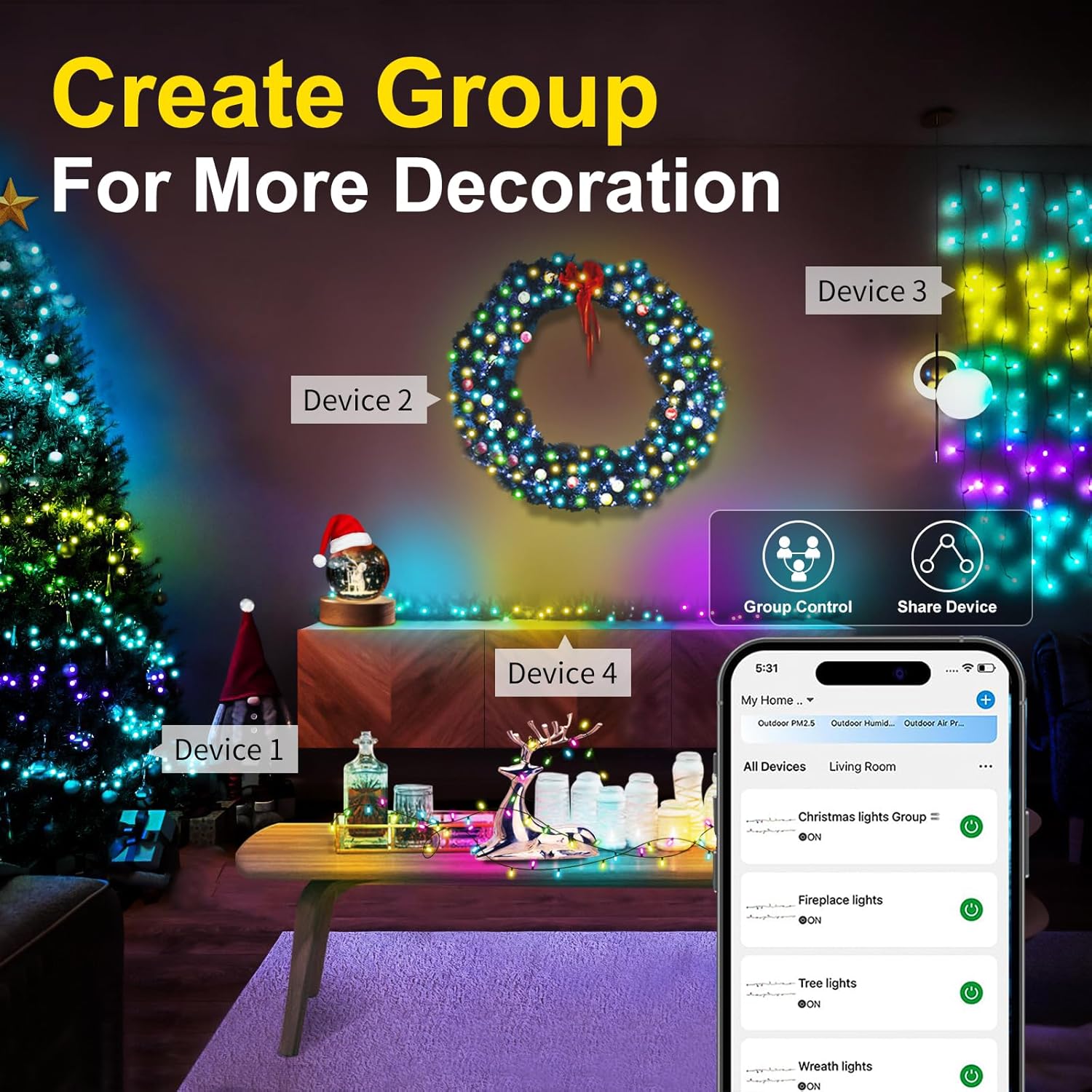 Luces de Navidad inteligentes que cambian de color 131 pies 400 LED WIFI App Control de luz RGB regulable Luces de árbol de Navidad funcionan con