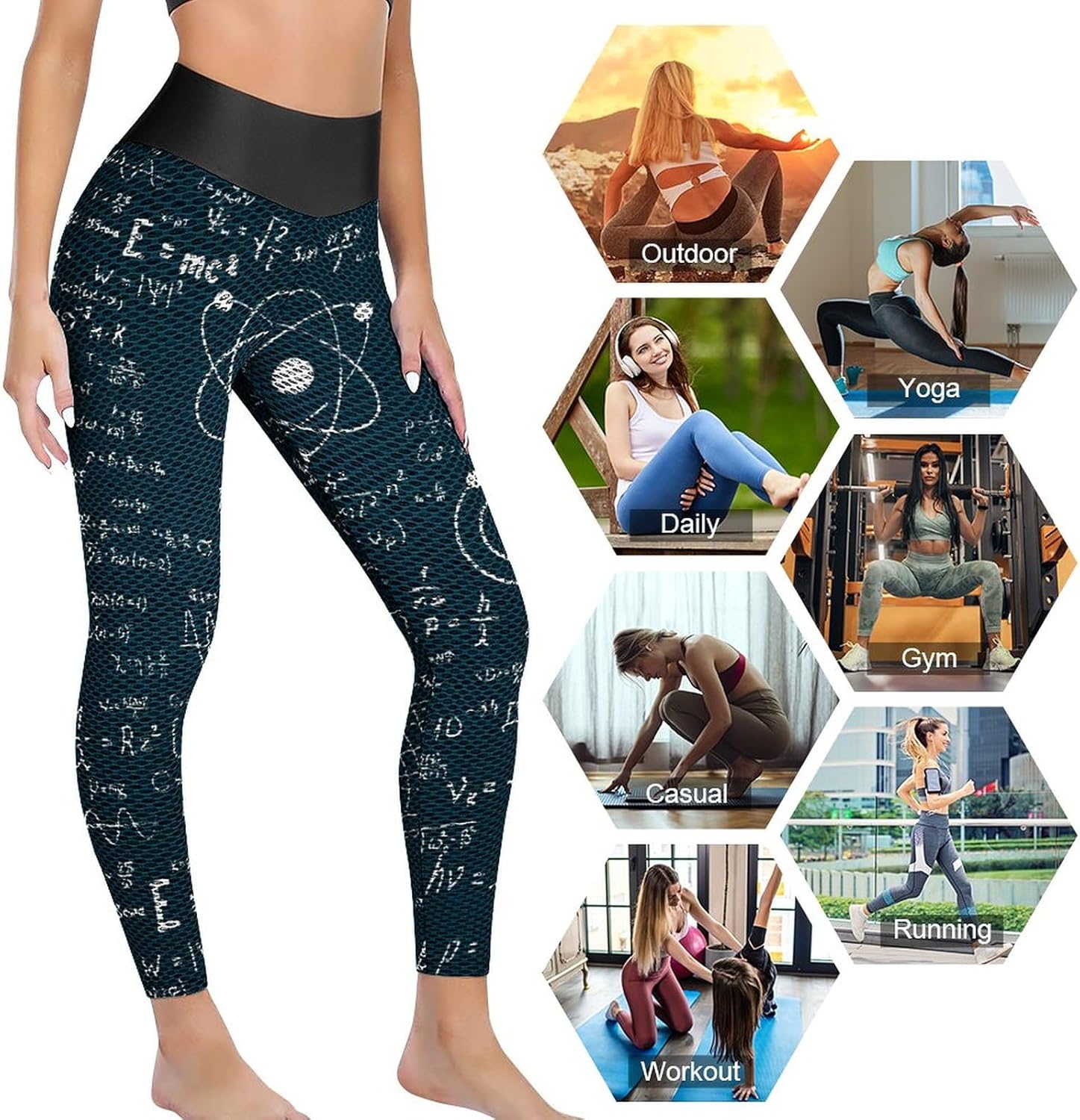 Physical Mathematics Science Formula High Waist Yoga Pants Tummy Control Workout Leggings for Women