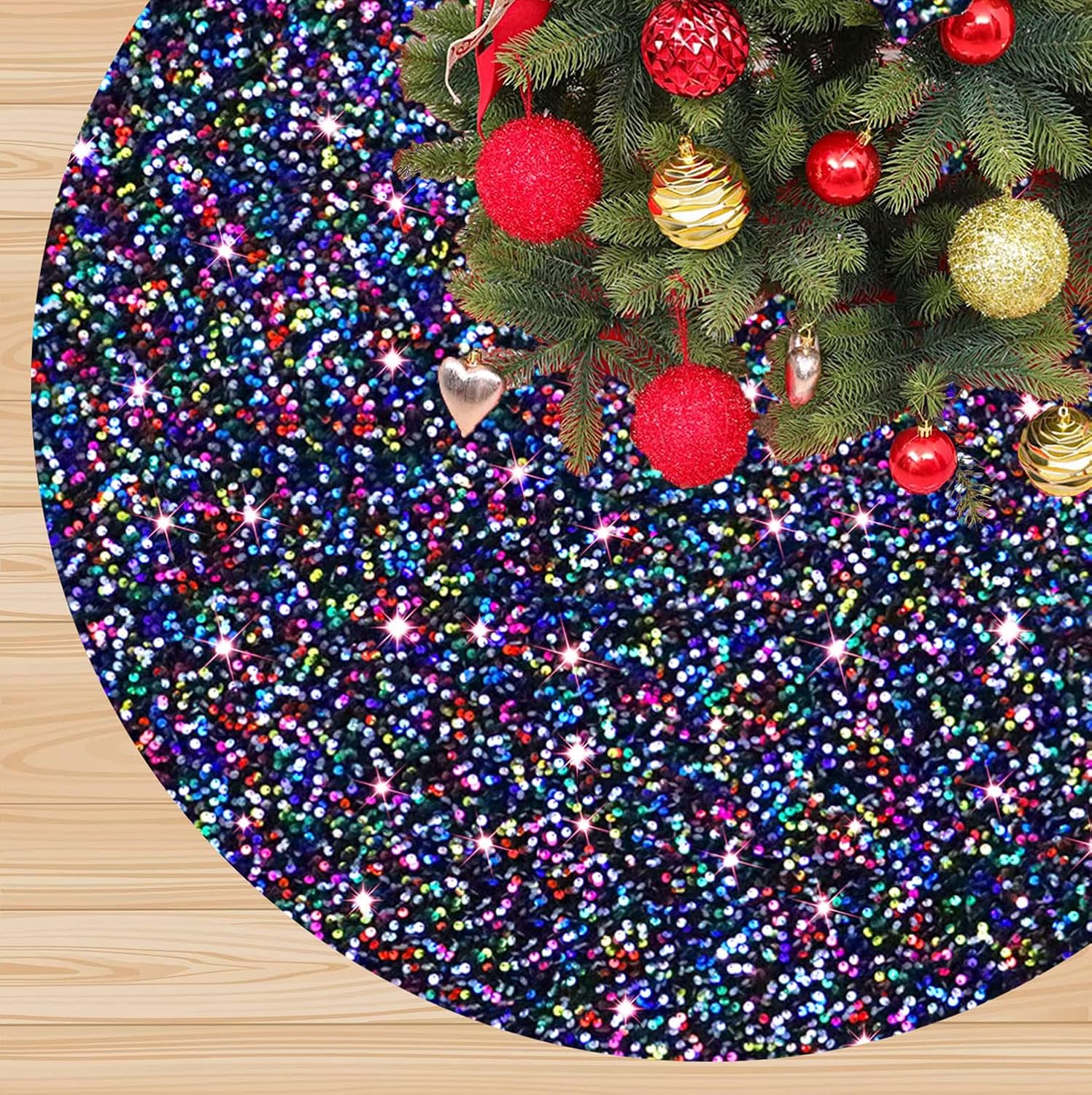 Falda pequeña para árbol de Navidad de 21 pulgadas, falda de árbol de arco iris para árbol delgado, falda de árbol de lentejuelas, falda de árbol de