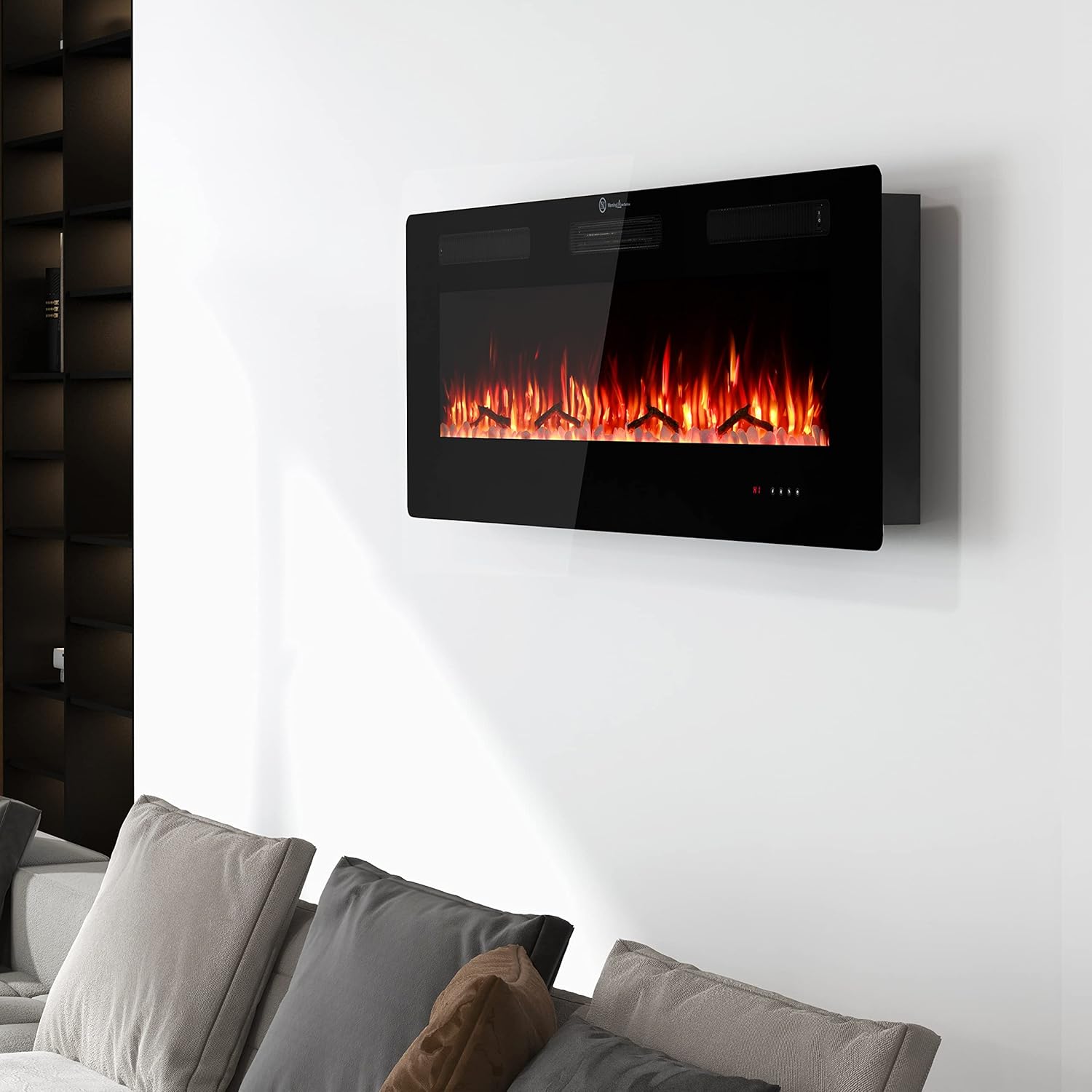 Chimenea eléctrica de 40 pulgadas, calentador de chimenea fresco al tacto, chimeneas empotradas y montadas en la pared con temporizador, control