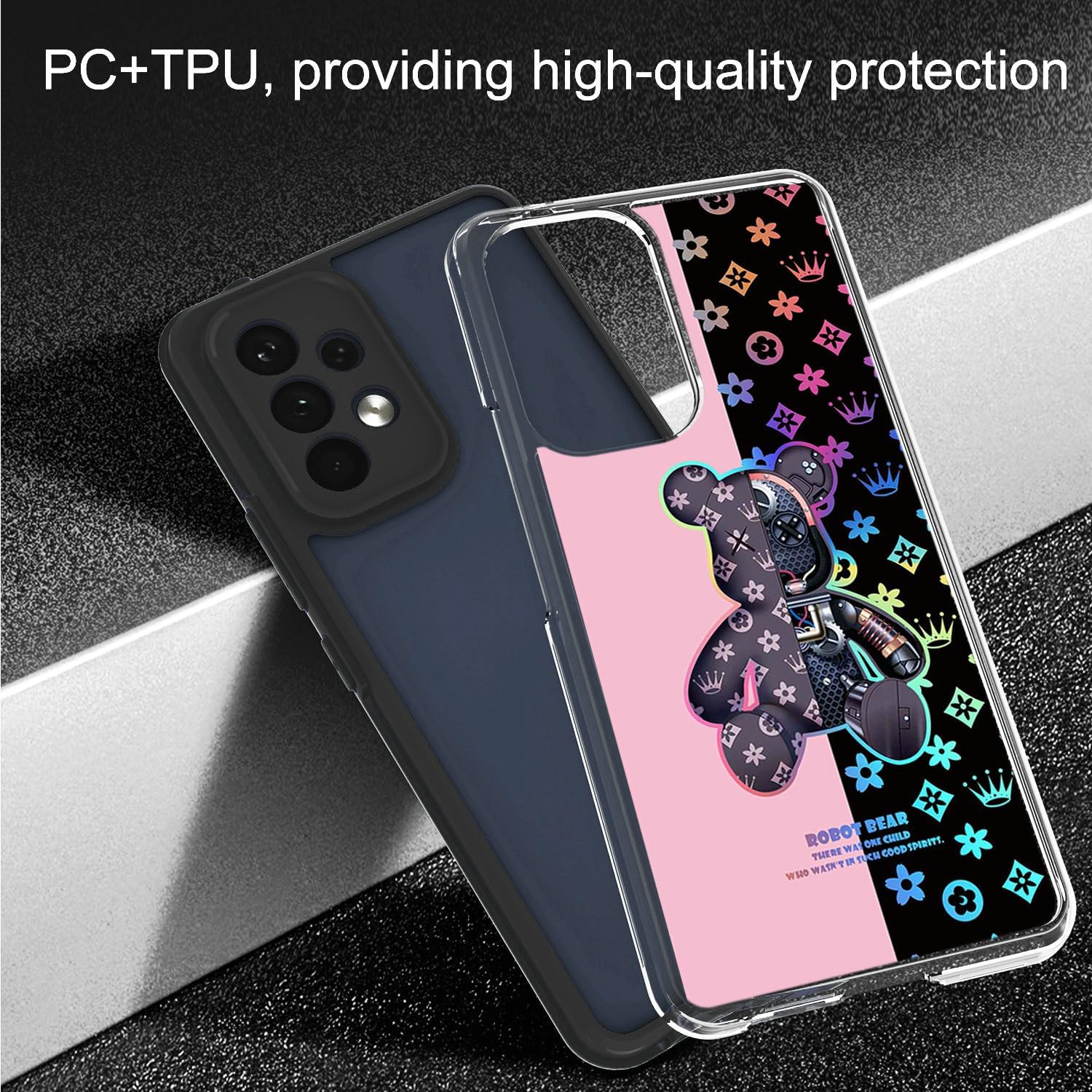 Funda para Galaxy A03S compatible con Samsung A03S S134dl con protector de pantalla de vidrio templado PC duro + silicona suave luz reflectante